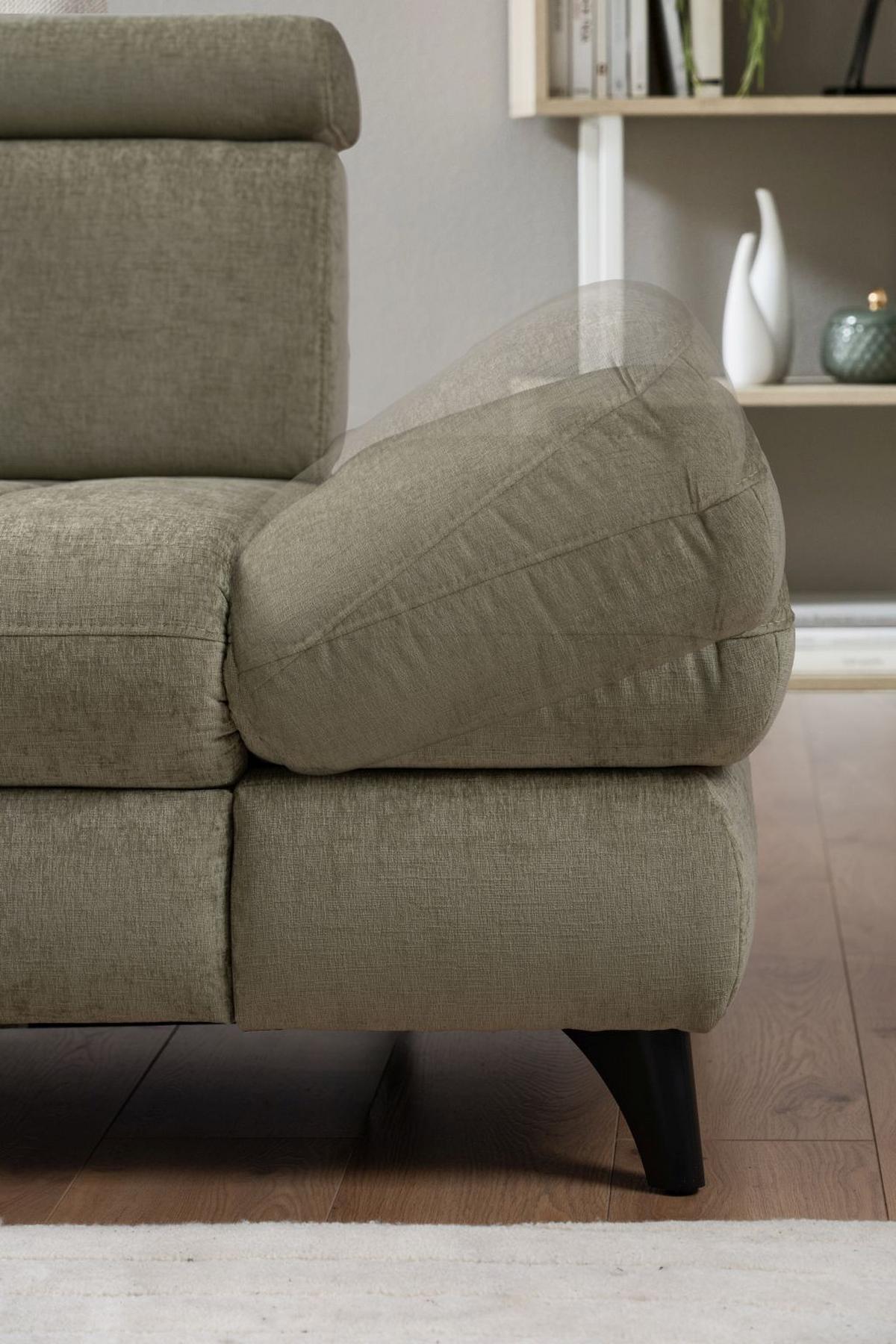 Rohová sedačka CAROLINE XC, levá, sv. zelená, s funkcemi - černá/světle zelená, Moderní, kompozitní dřevo/textil (250/288cm)