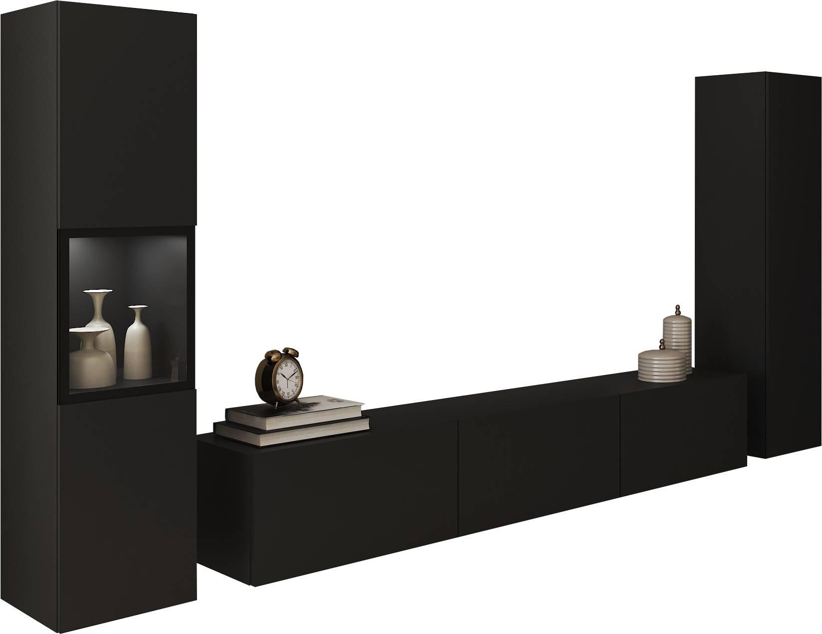 Wohnwand Berlin IIi Schwarz B: 240 cm - Schwarz/Grau, Design, Glas/Holzwerkstoff (240/130/31cm) - MID.YOU