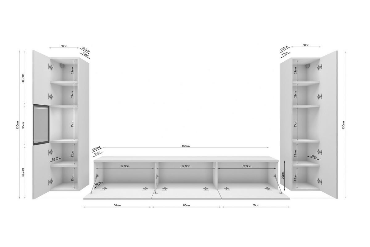 Wohnwand mit LED Berlin III Salbeigrün - Salbeigrün/Grau, Design, Glas/Holzwerkstoff (240/130/31cm) - P & B