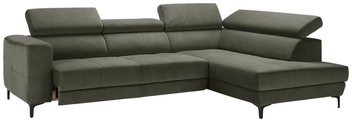 Rohová sedačka EMMA, pravá, šedozelená,op.hl.,USB,el.výsuv - černá/šedozelená, Moderní, textil (301/210cm) - Premium Living