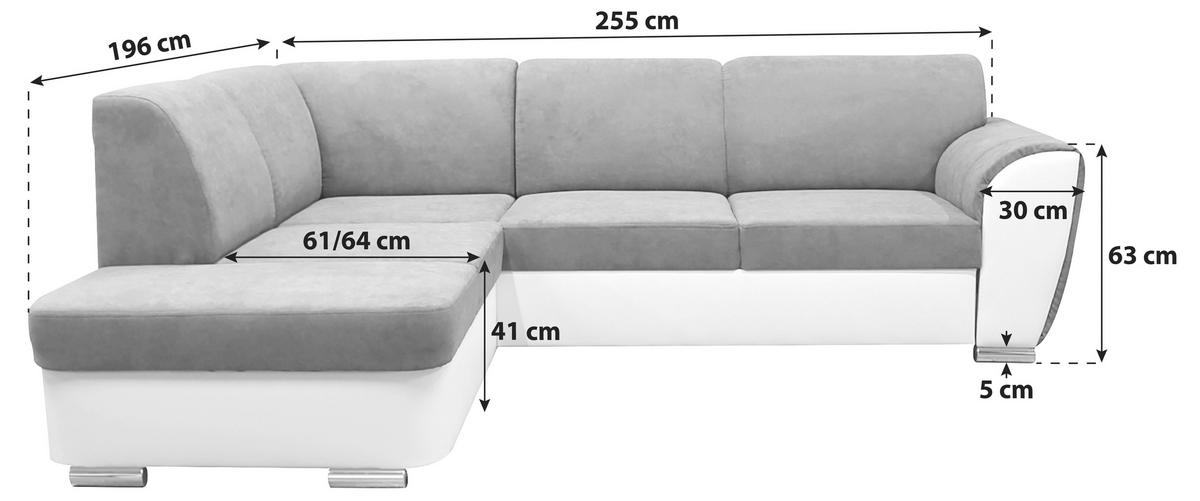 Ecksofa Mit Bettkasten Doris Rücken Echt Grau/schwarz - Silberfarben/Schwarz, Design, Textil (196/255cm) - MID.YOU