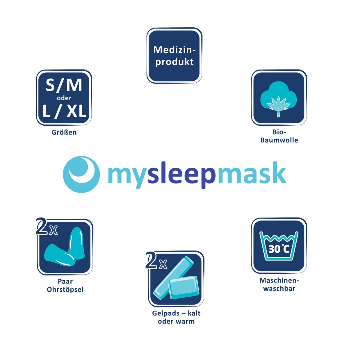 Schlafmaske Mysleepmask L/XL Schwarz/Blau - Blau/Schwarz, Basics, Textil (28/19/1cm)