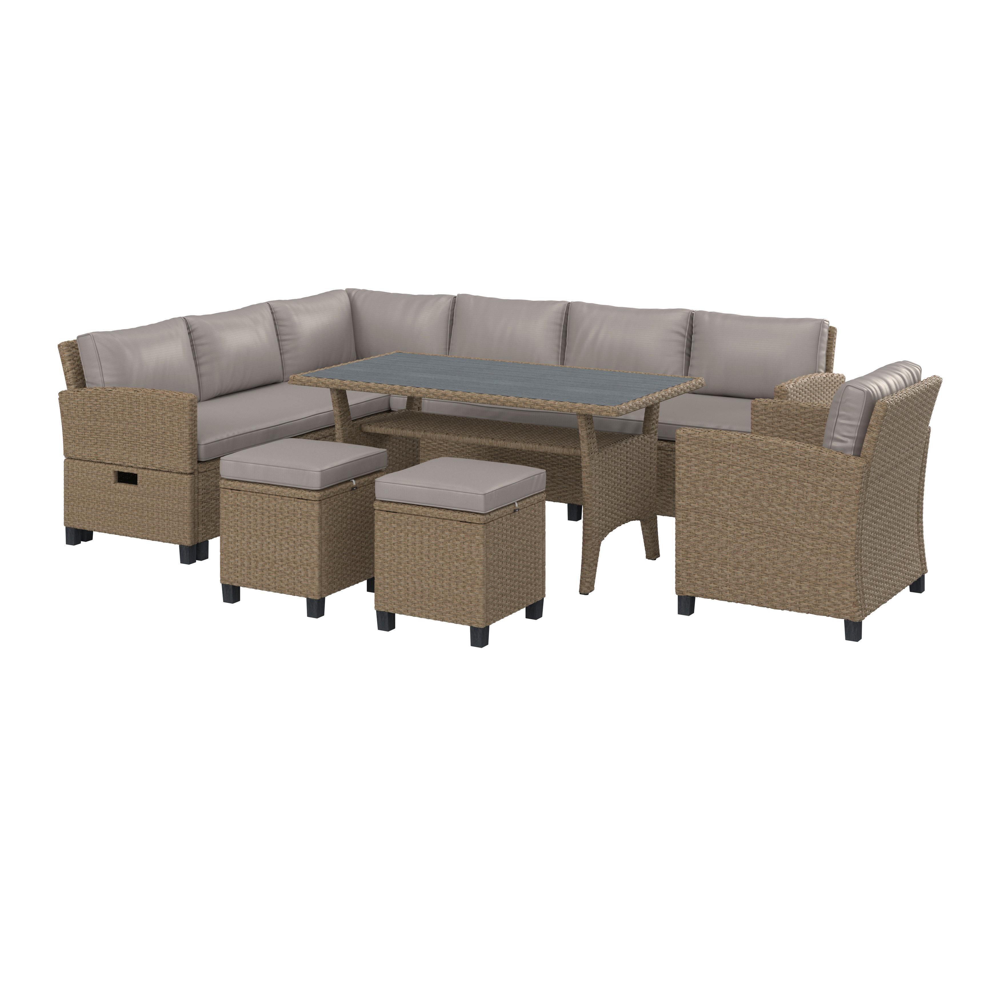 Lounge-garnitúra Porto-Multi - világosbarna/szürke, Modern, műanyag/textil (237/190/73.5cm) - Beldano