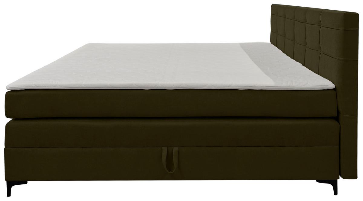 Boxspringbett Mitto mit Topper 180x200 cm - Schwarz/Grün, KONVENTIONELL, Textil/Metall (180/200cm)