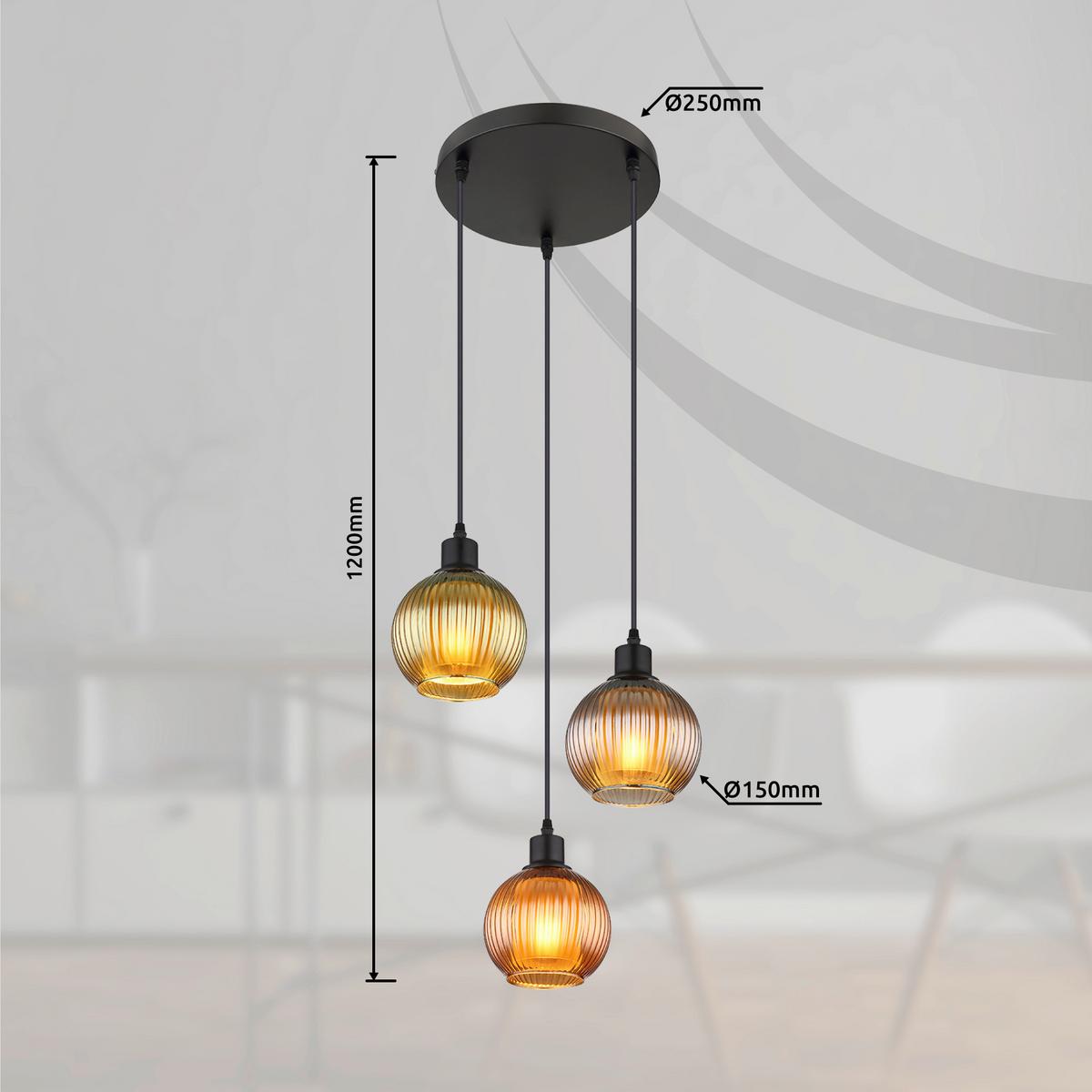 Hängeleuchte 15638-3 Zumba - Multicolor/Schwarz, Trend, Glas/Metall (36/120cm) - Globo