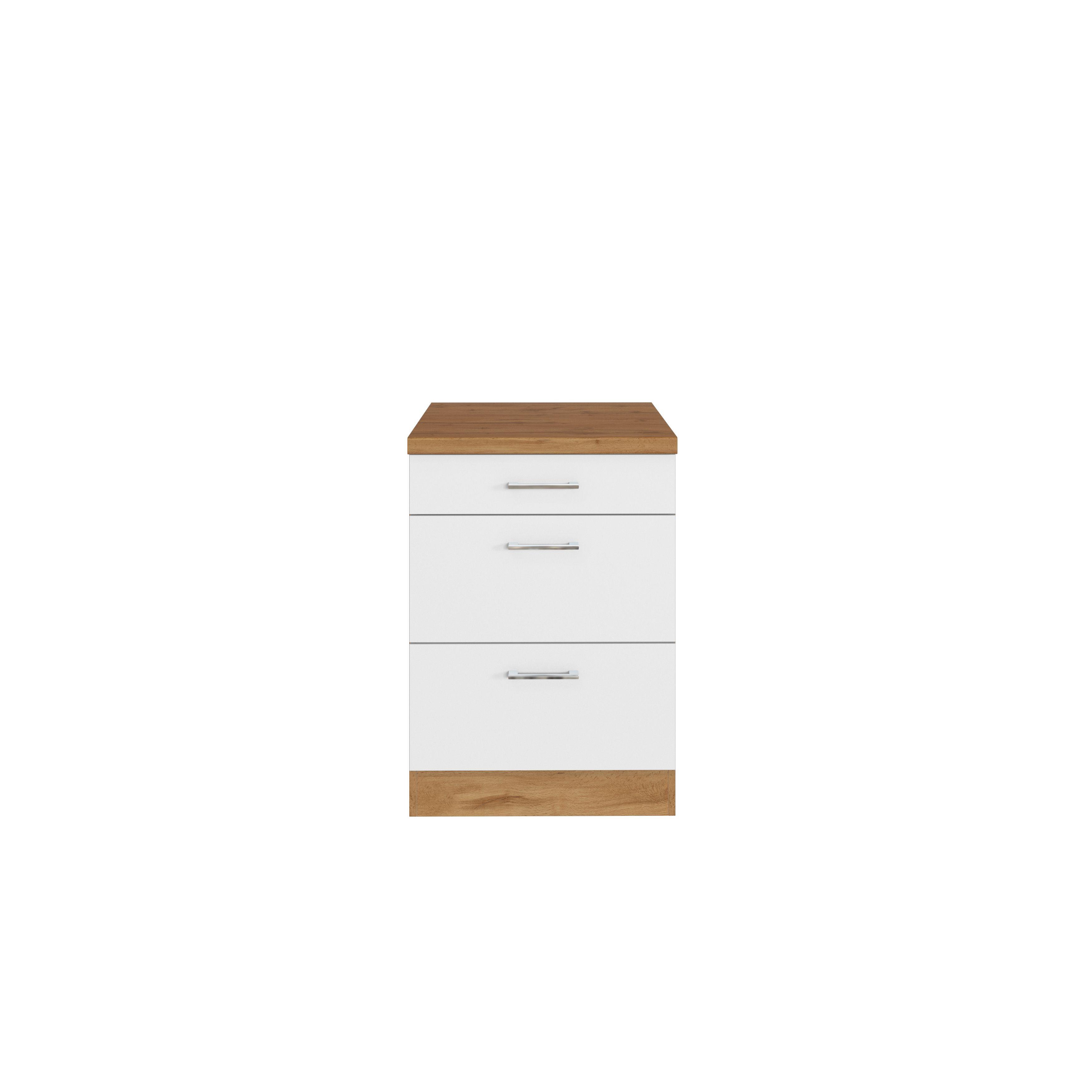 Küchenunterschrank B: 50 cm Weiß/Eiche Dekor