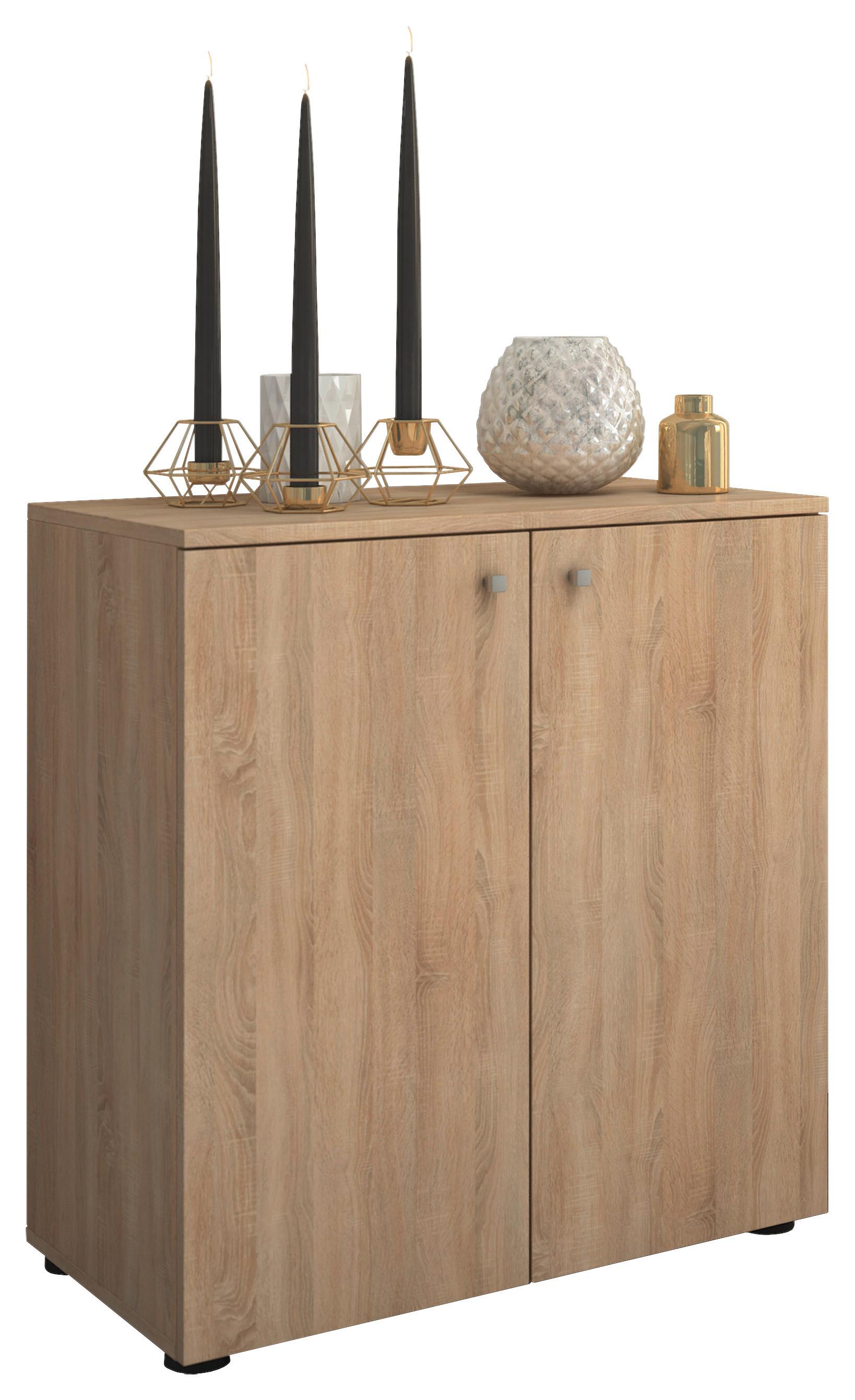 Dvoudveřová komoda Vandol Mini dub Sonoma - černá/barvy stříbra, Basics, kompozitní dřevo/plast (70/74/40cm) - Livetastic