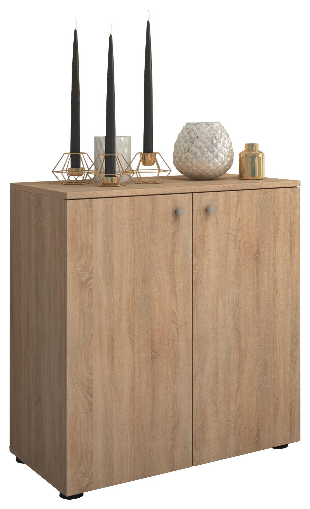 Dvoudveřová komoda Vandol Mini dub Sonoma - černá/barvy stříbra, Basics, kompozitní dřevo/plast (70/74/40cm) - Livetastic