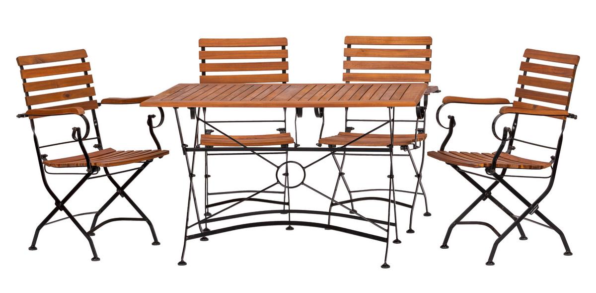 Gartengarnitur Lindau 5-teilig Aus Akazienholz Massiv/metall - Anthrazit/Akaziefarben, Basics, Holz/Metall (120/75/80cm) - Gardenson