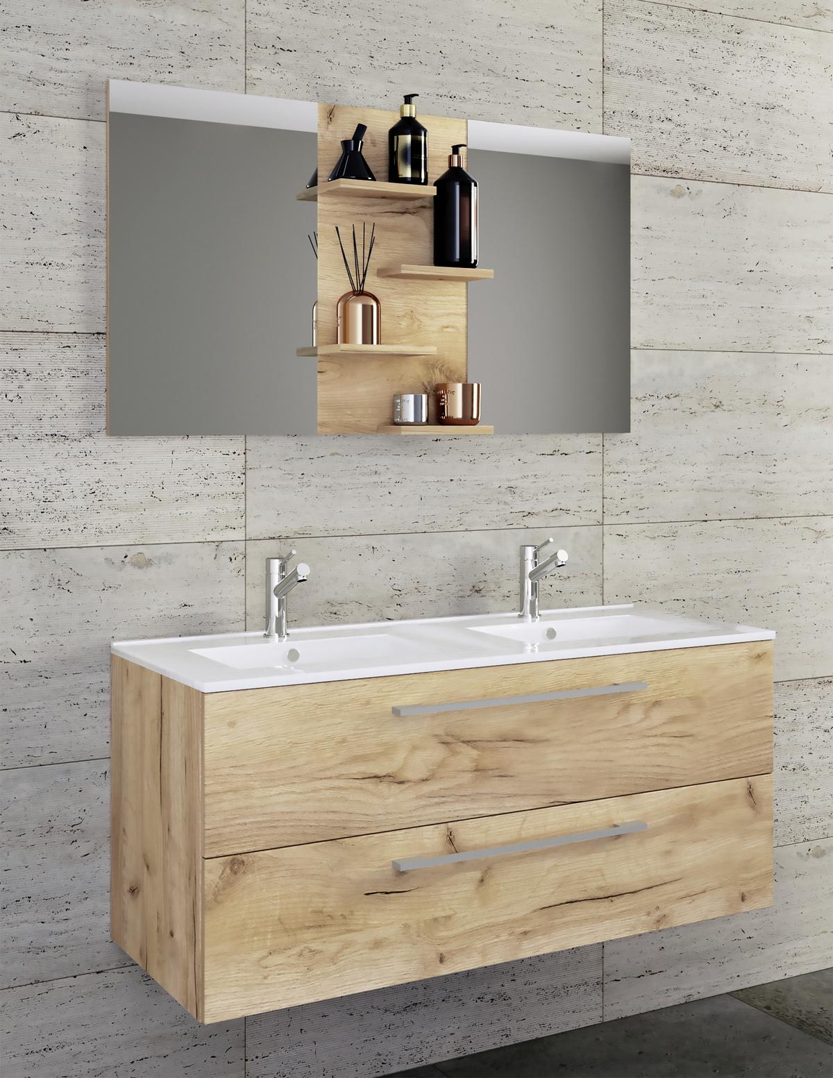 Badmöbel-Set 3-Tlg. Budasi B: 112 cm Weiß/Eiche Dekor - Honigeiche/Weiß, MODERN, Keramik/Holzwerkstoff (112cm) - MID.YOU