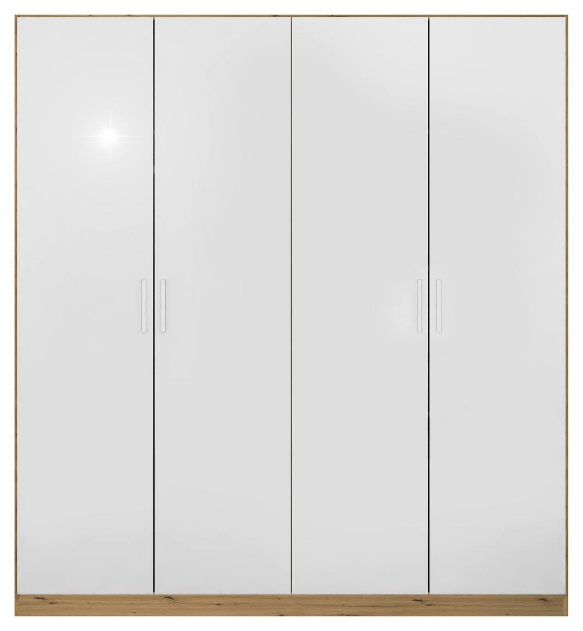 Drehtürenschrank 181 cm Berlin Eiche Dekor/Weiß - Weiß Hochglanz/Eiche Artisan, MODERN, Holzwerkstoff (181/210/54cm) - Rauch Möbel