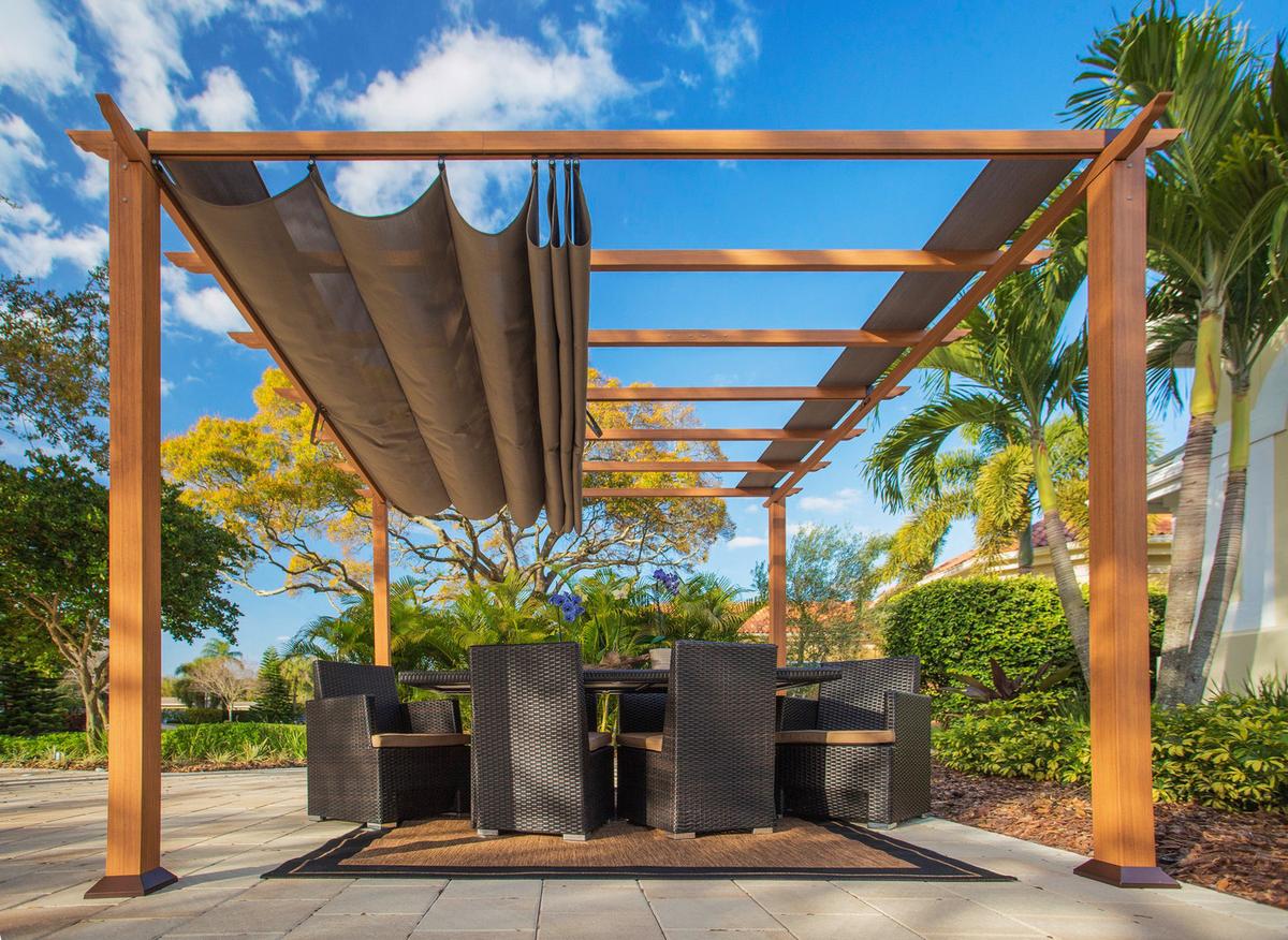 Pergola FLORIDA 11x11 - světle hnědá, Basics, kov/plast (350/235/350cm)