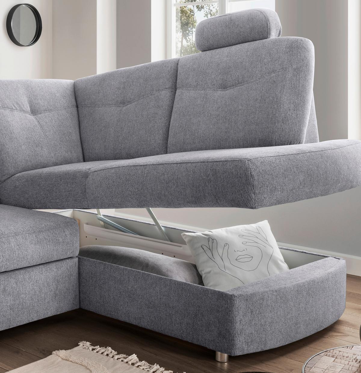 Eckschlafsofa Rosali Silberfarben S: 264x180 Cm - Chromfarben/Silberfarben, MODERN, Textil (264/180cm) - Livetastic