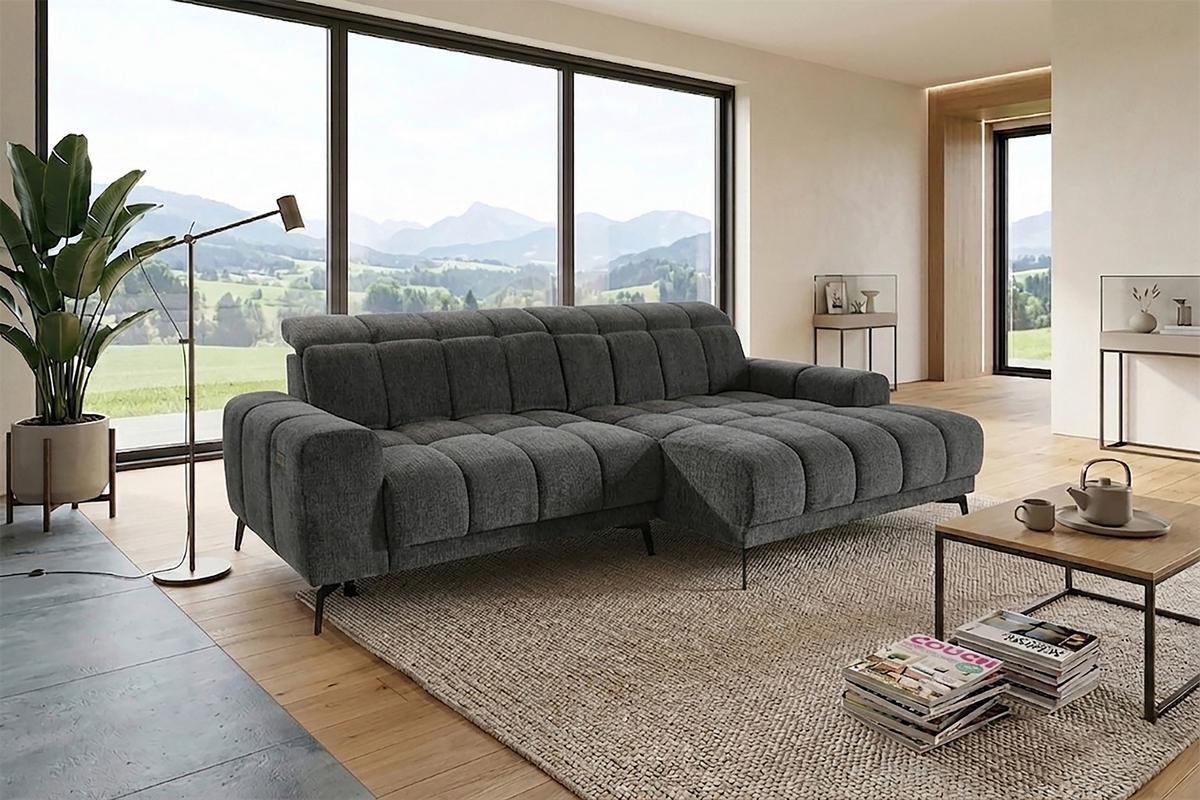 Rohová sedačka LAYA, pravá, antracitová žinylka KANSAS - antracitová/hořčicově žlutá, Moderní, textil (250/155cm) - Premium Living