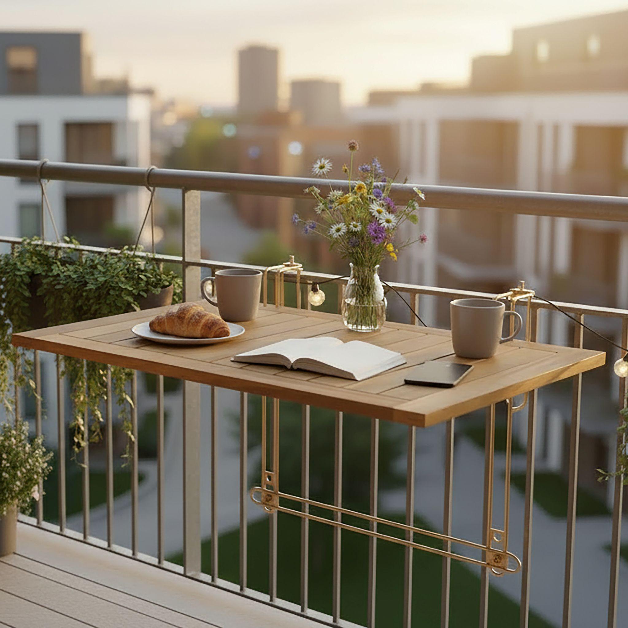 STOLEK NA BALKÓN HELENA - barvy stříbra/barvy akácie, Moderní, kov/dřevo (65/38/45cm) - Bessagi Garden