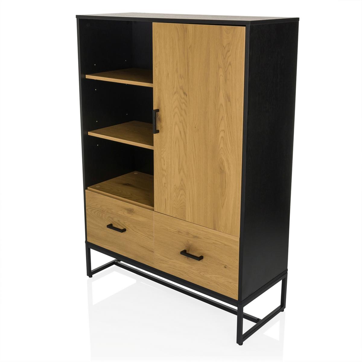Highboard Amio Eichefarben, Schwarz B: 100 Cm - Eichefarben/Schwarz, MODERN, Holzwerkstoff (100/140/40cm) - MID.YOU