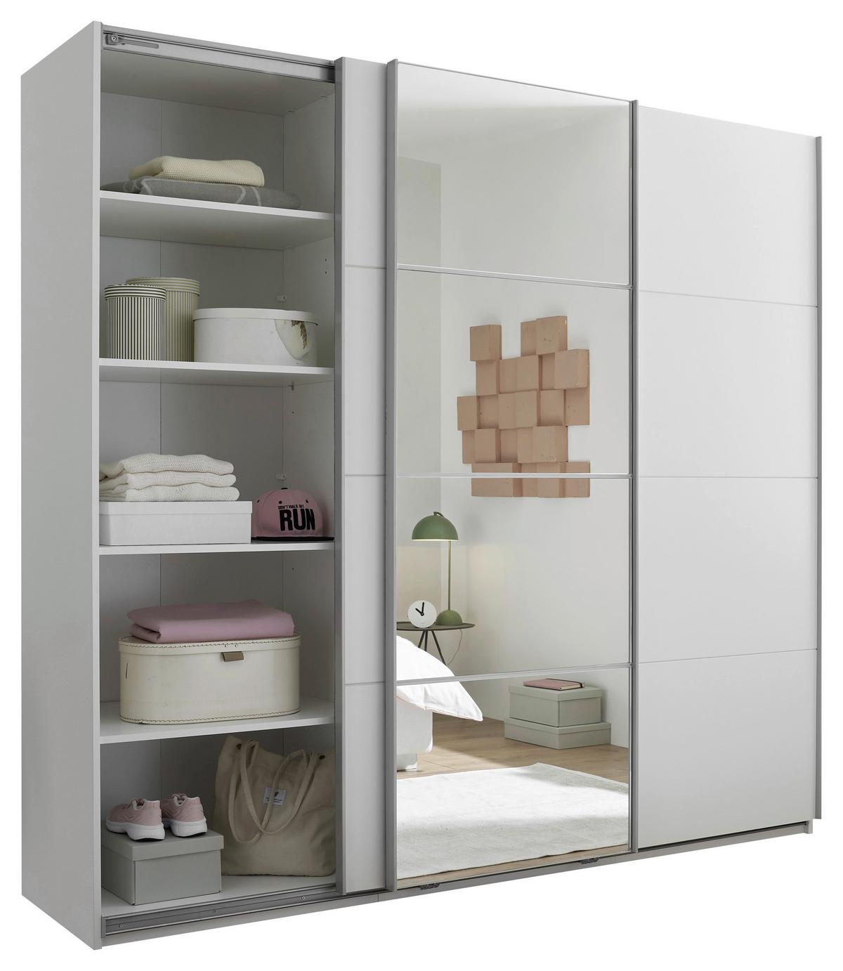 Schwebetürenschrank 3-Trg. inkl. Zubehör, Weiß - Weiß, KONVENTIONELL, Glas/Holzwerkstoff (215/204/60cm)