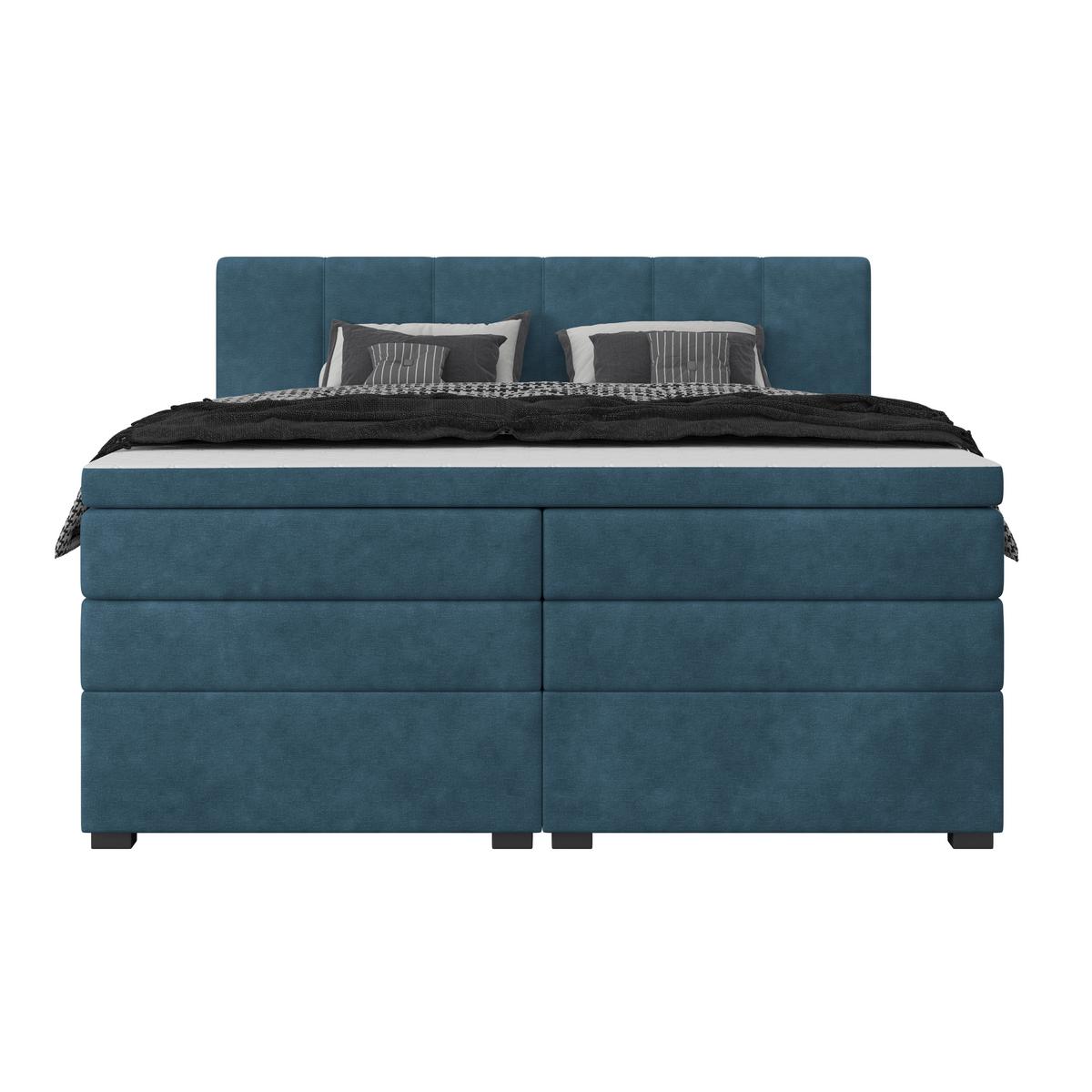 Boxspringbett mit Topper & Bettkasten 200x200 Lauro - Blau/Schwarz, Trend, Textil (200/200cm)