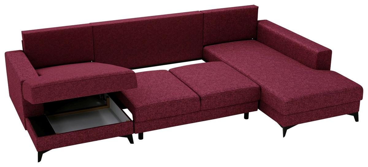 Wohnlandschaft Harvey mit Schlaffunktion Rot - Rot/Schwarz, Design, Textil (156/339/190cm) - Livetastic