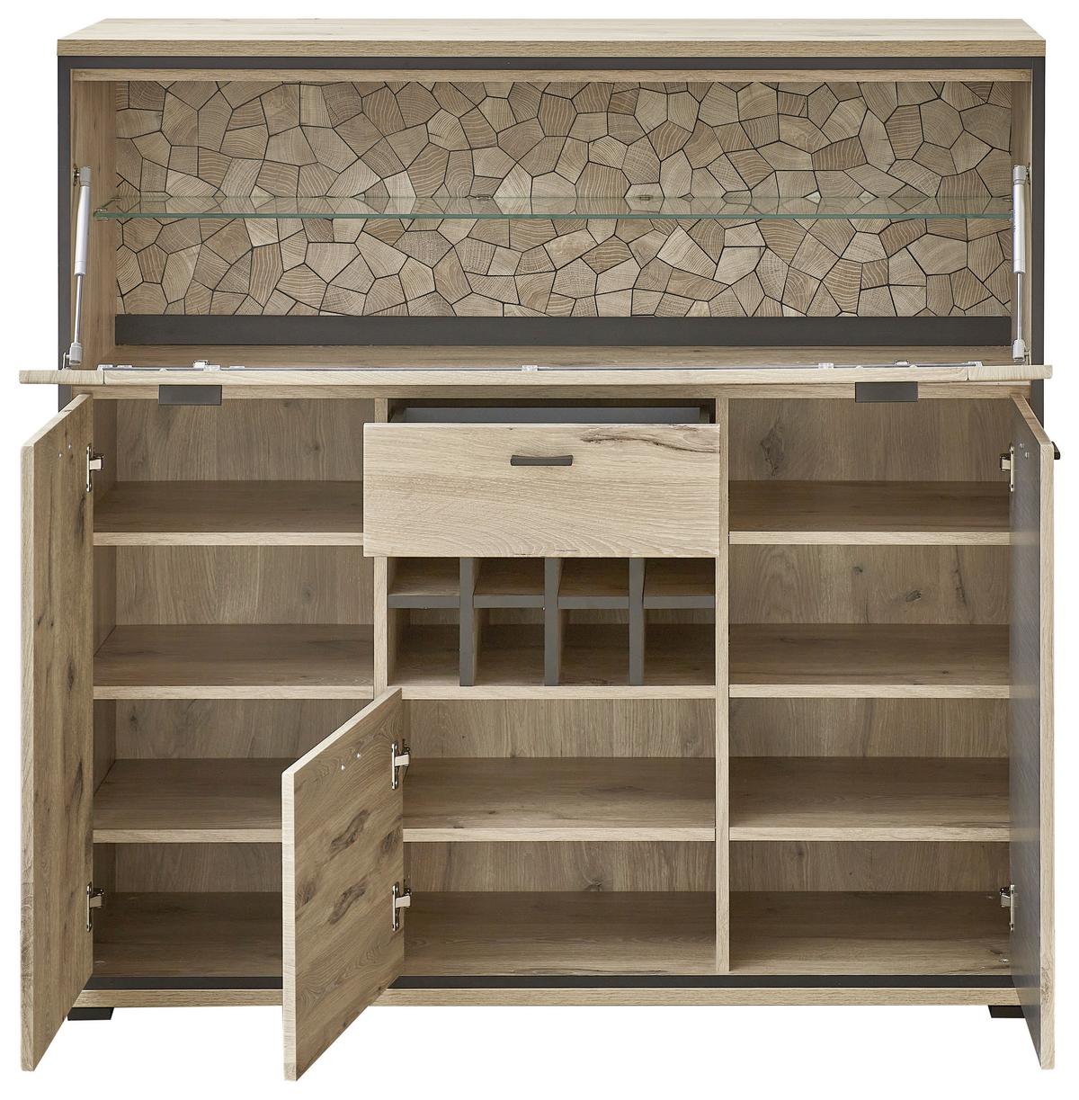 Highboard Ruben - Eichefarben/Schwarz, KONVENTIONELL, Glas/Holzwerkstoff (125/125/40cm) - Livetastic