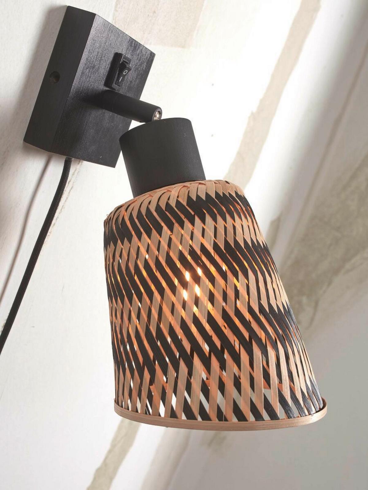 Wandleuchte Java/W/B/15/Bn - Schwarz/Naturfarben, Trend (15/15/22cm) - Good & Mojo