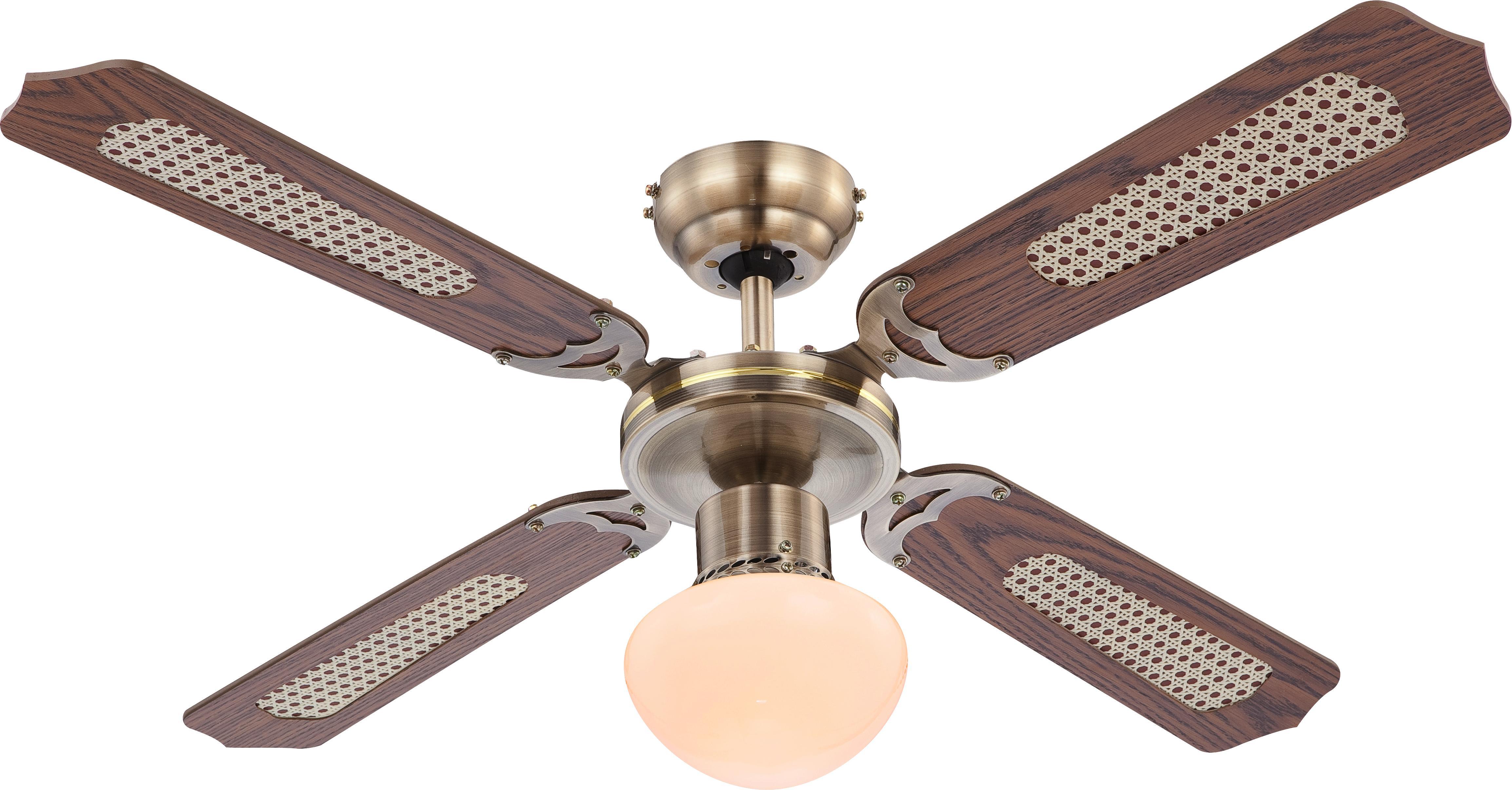 Deckenventilator Aston - Eichefarben, KONVENTIONELL, Glas/Holz (106,6/41,5cm)