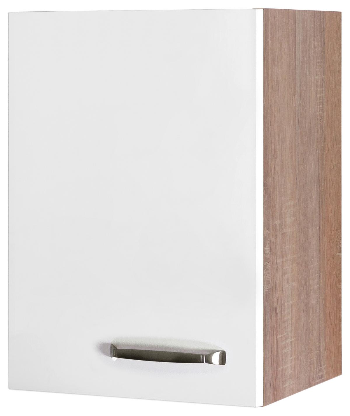 Kuchynská skrinka VENEZIA - VALERO biela 40cm - biela s vysokým leskom/farba ušľachtilej ocele, Modern, kov/kompozitné drevo (40/54,8/32cm) - FlexWell