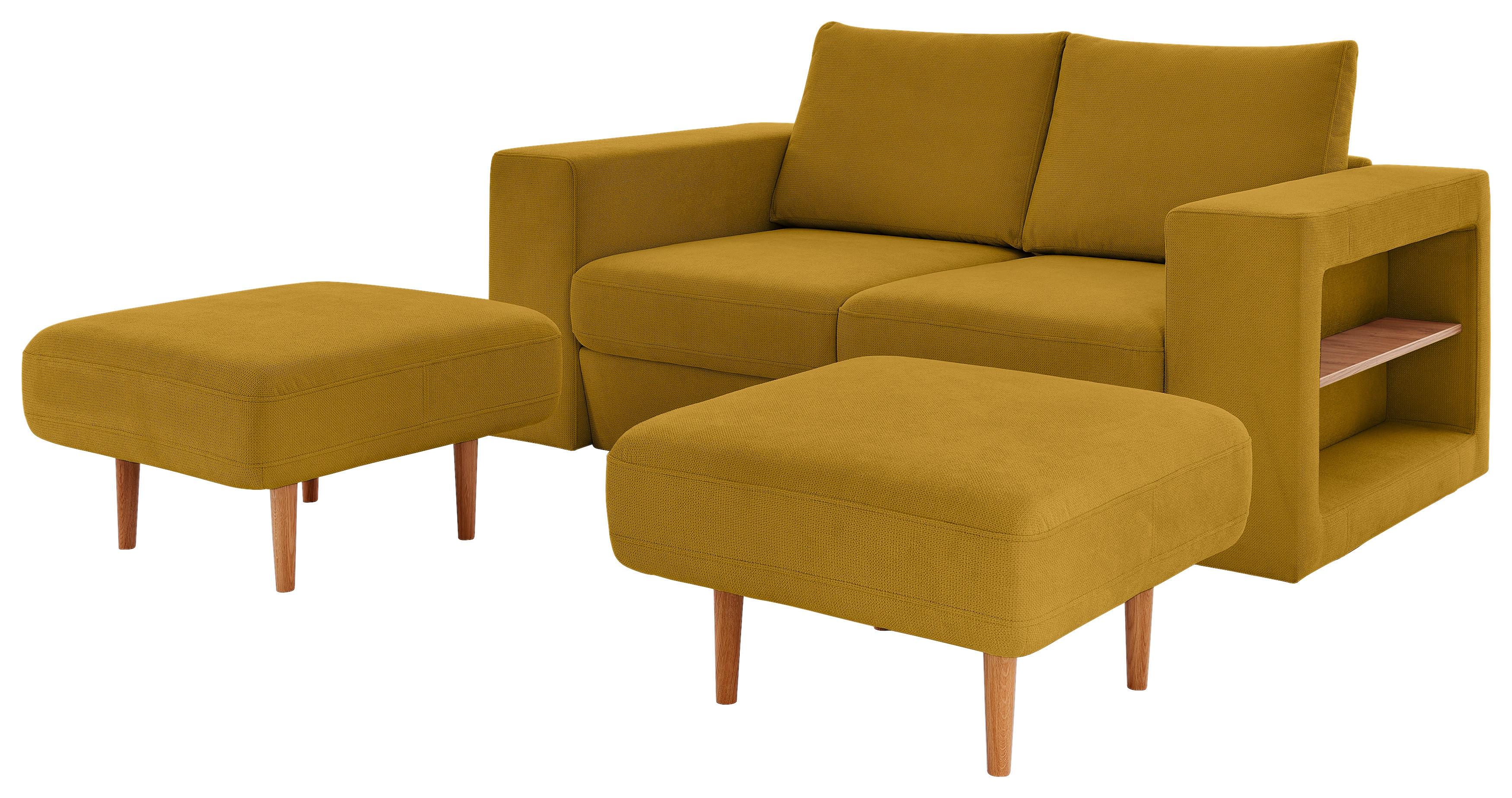 VIERSITZER-SOFA LOOKS V-2 - Eichefarben/Gelb, Design, Textil (252/96/107cm) - LOOKS by W.Joop