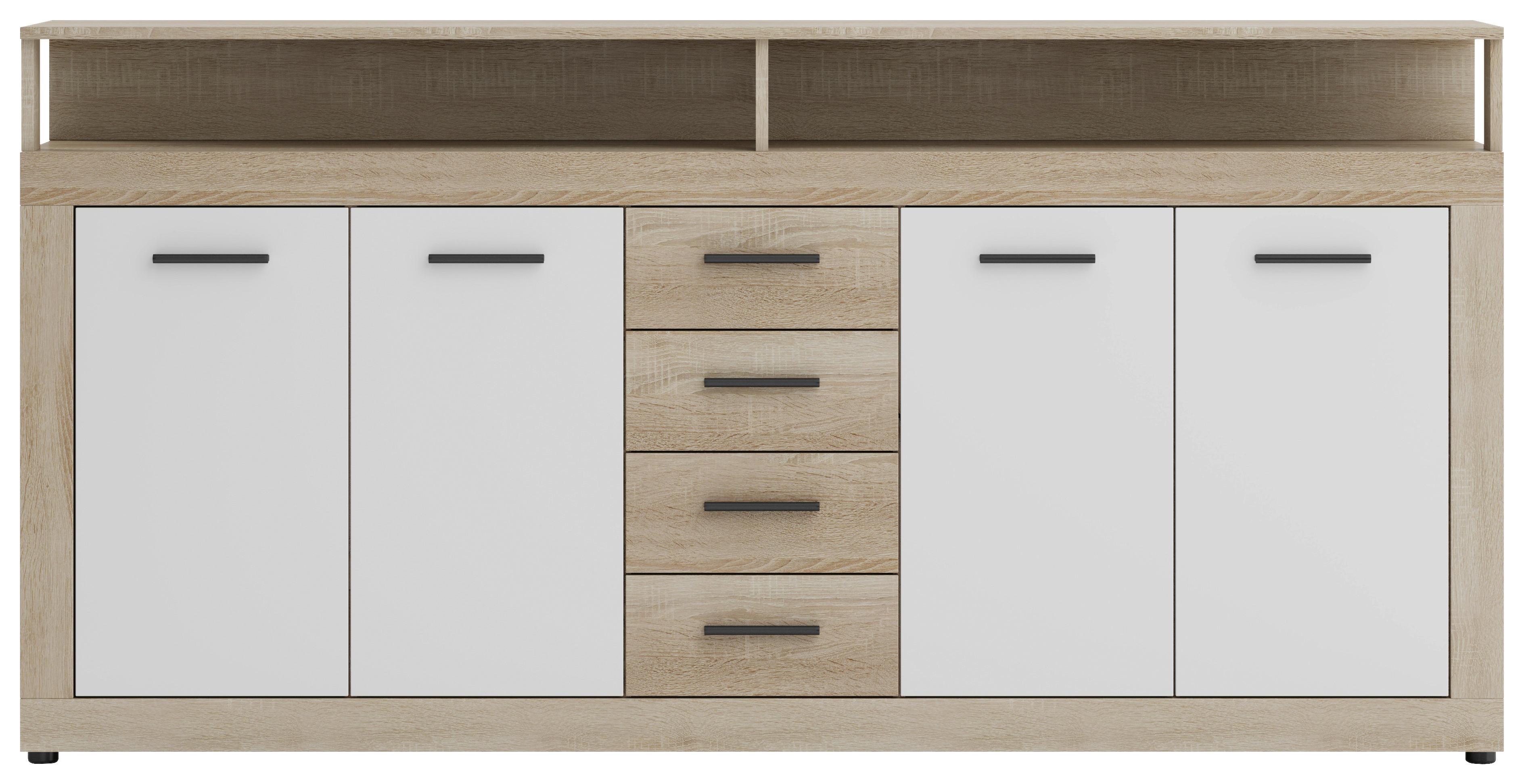 Sideboard Lupo Eiche Dekor Weiß B: 190 Cm - Weiß/Sonoma Eiche, Design, Holzwerkstoff (190/96/32cm) - MID.YOU