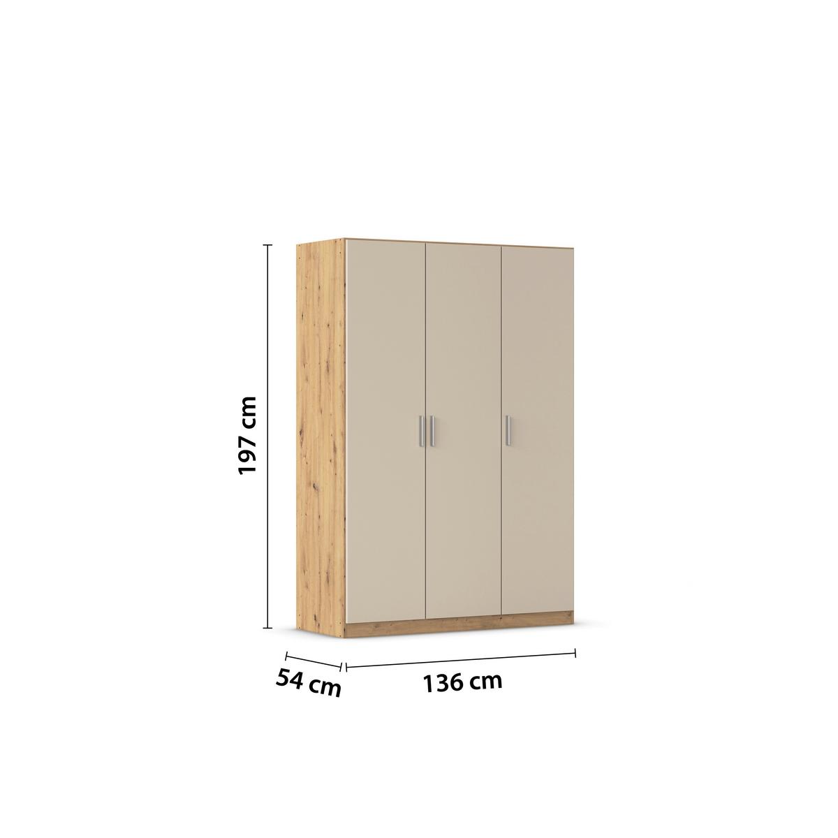 Kleiderschrank Celle Matt Champagner B: 136 cm - Champagner/Eiche Artisan, Trend, Holzwerkstoff (136/197/54cm)
