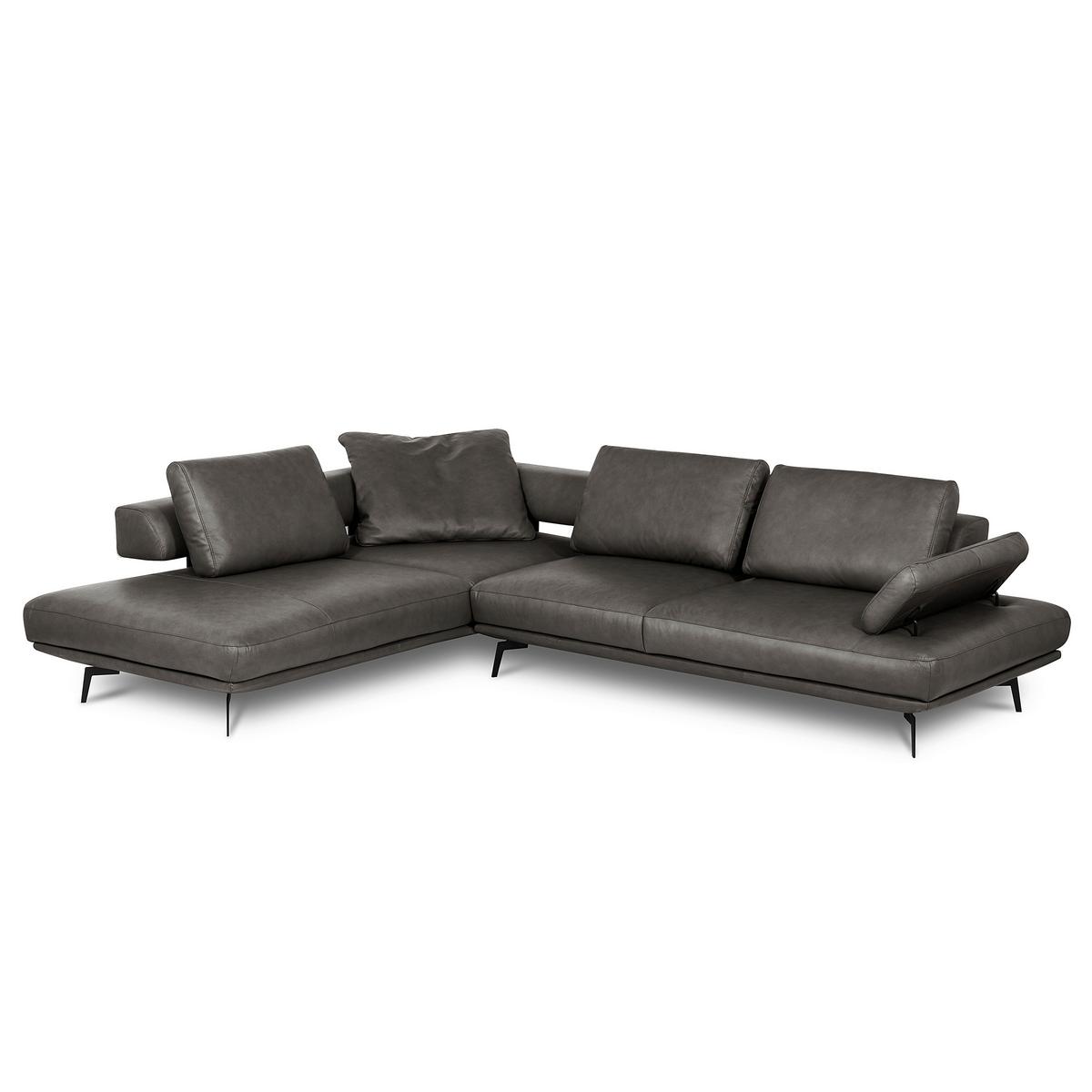 Ecksofa Como Echtleder Anthrazit 237x306 - Anthrazit/Schwarz, Design, Leder (237/306cm) - Livetastic