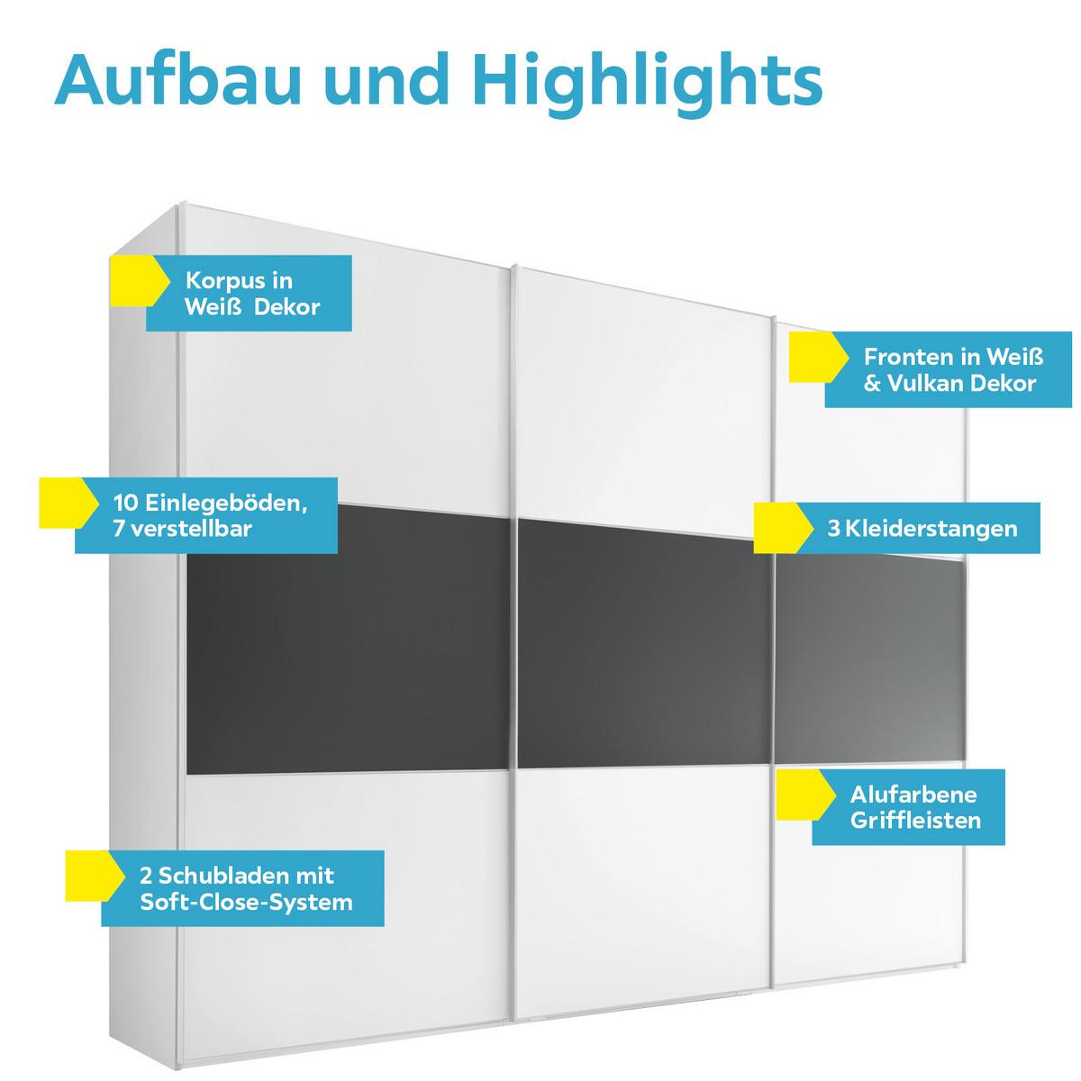 Schwebetürenschrank 249 Cm Includo, Weiß/anthrazit - Anthrazit/Weiß, Design (249/222/68cm) - MID.YOU