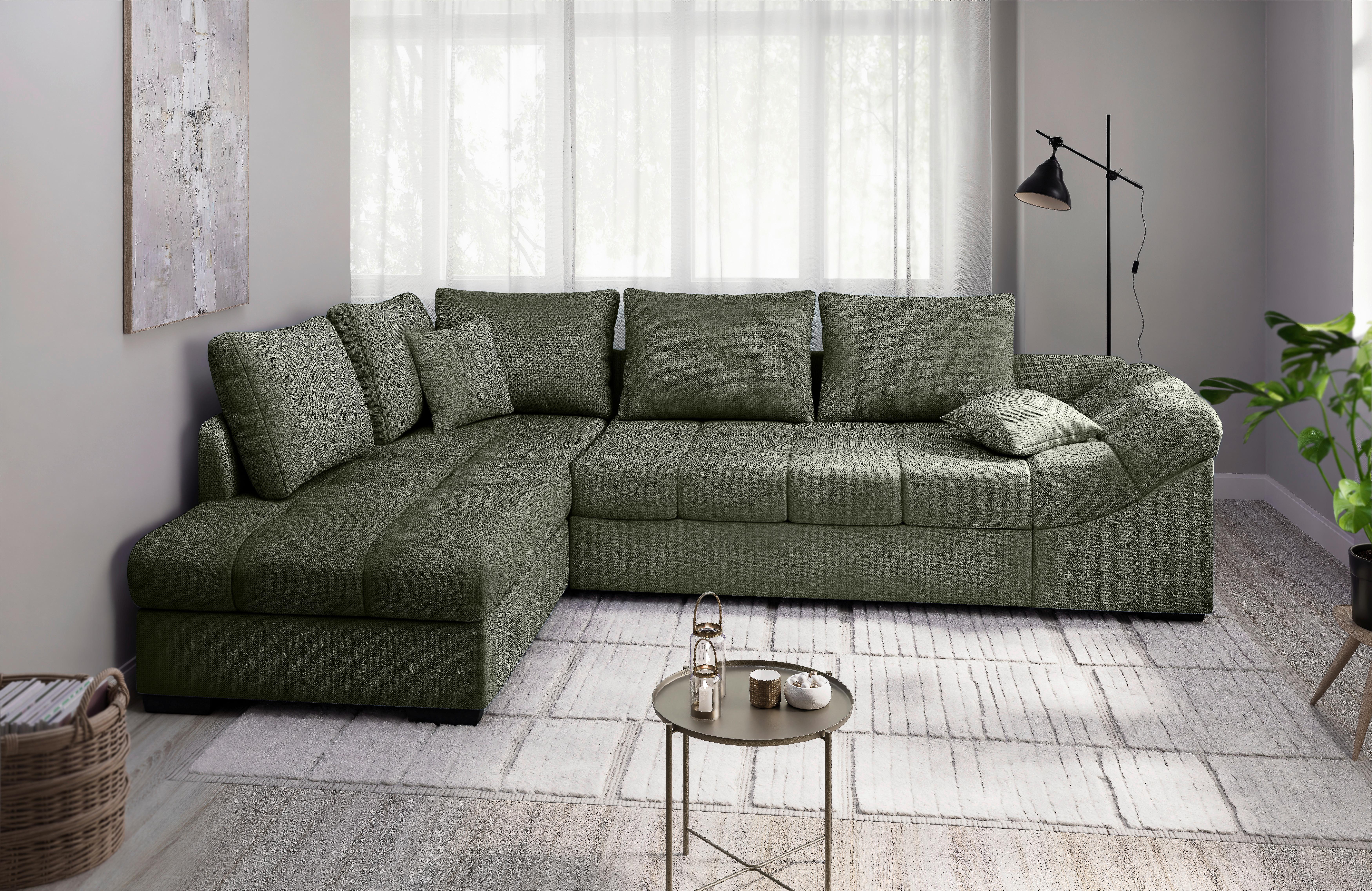 Eckschlafsofa Alvito Dunkelgrün S: 202x298cm - Dunkelgrün/Schwarz, MODERN, Textil (202/298cm) - MID.YOU
