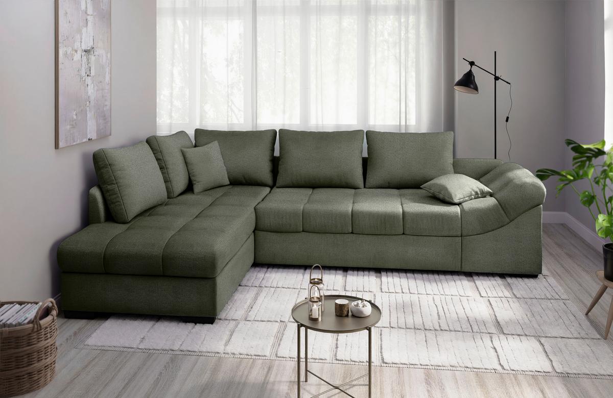 Eckschlafsofa Alvito Dunkelgrün S: 202x298cm - Dunkelgrün/Schwarz, MODERN, Textil (202/298cm) - MID.YOU