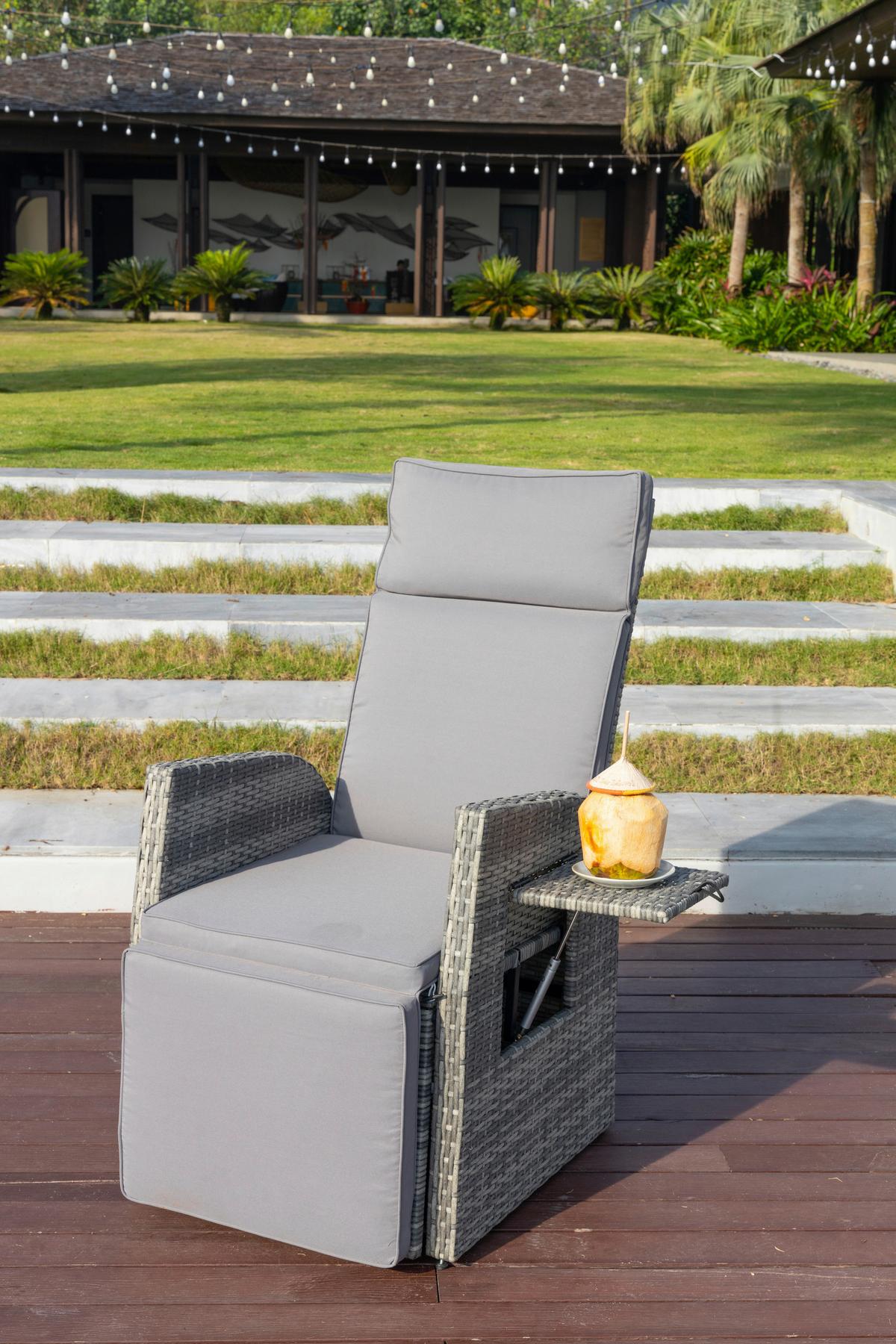 Gartensessel verstellbar Amelia Stahl, Kunststoff - Dunkelgrau, MODERN, Kunststoff/Textil - Beldano