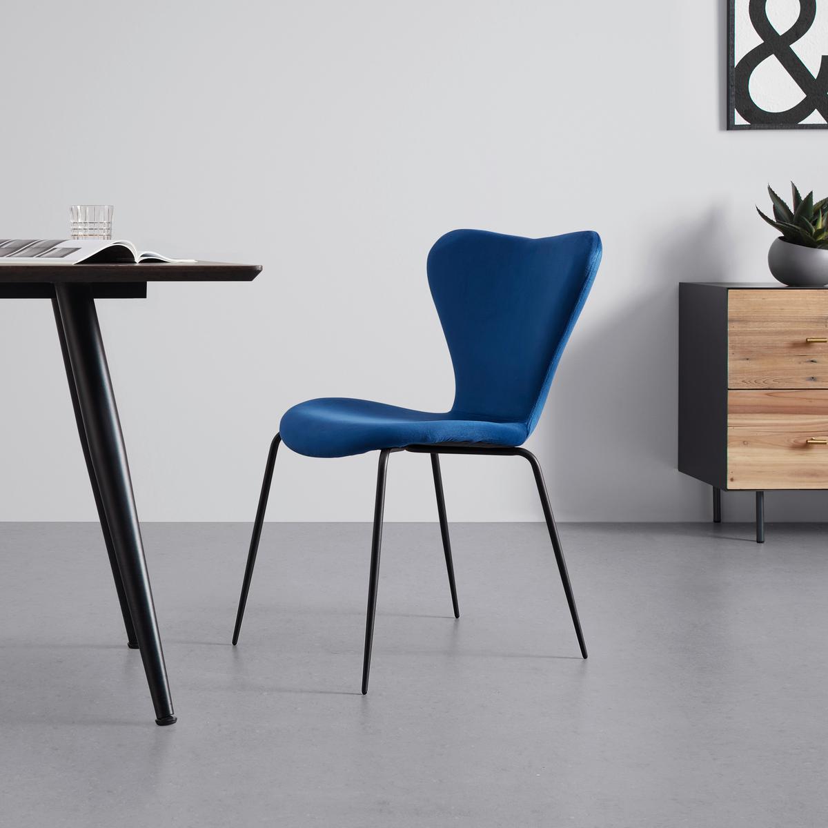 Jedálenská stolička ALICIA tmavá modrá - čierna/tmavomodrá, Modern, kov/drevo (53/82,5/53cm) - Bessagi Home