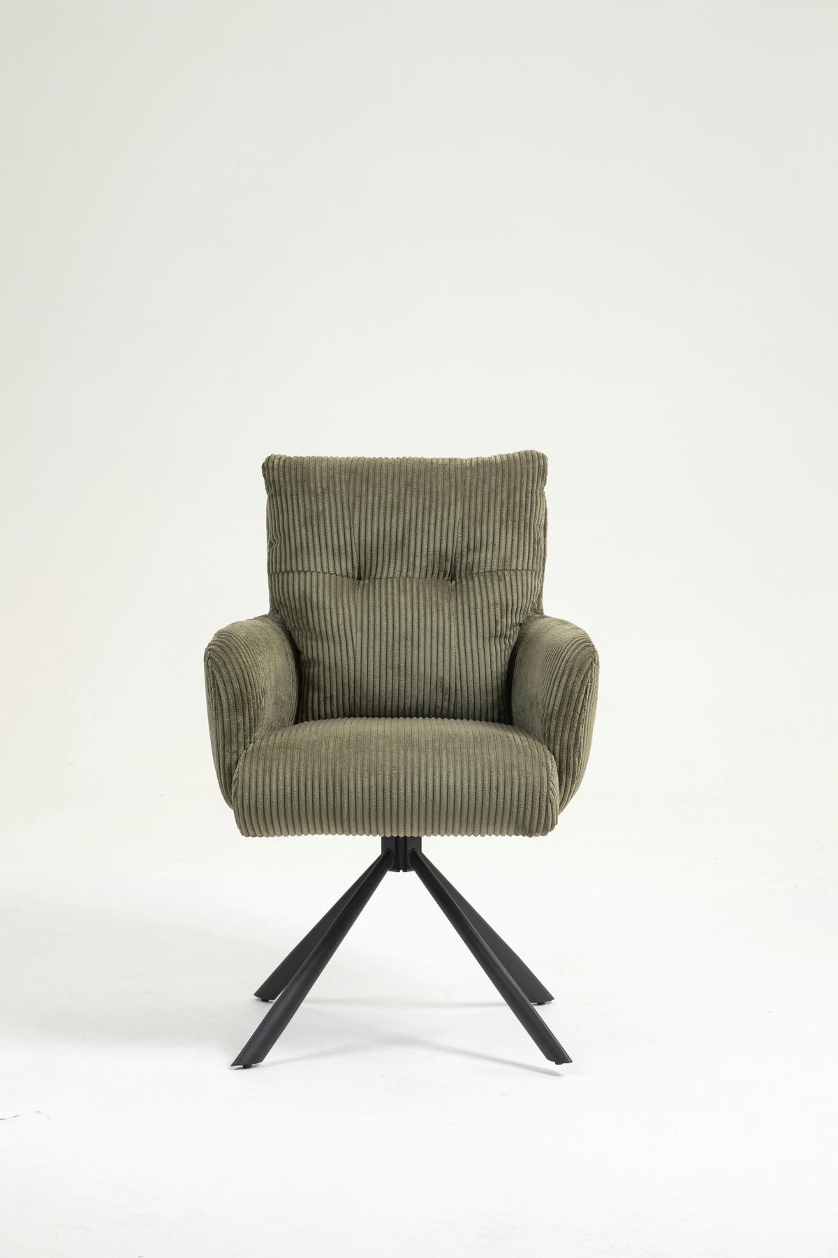 Armlehnstuhl Leni Cord Grün Sitzfl. 180° drehbar, B: 60cm - Schwarz/Grün, KONVENTIONELL, Textil/Metall (60/95/67cm)