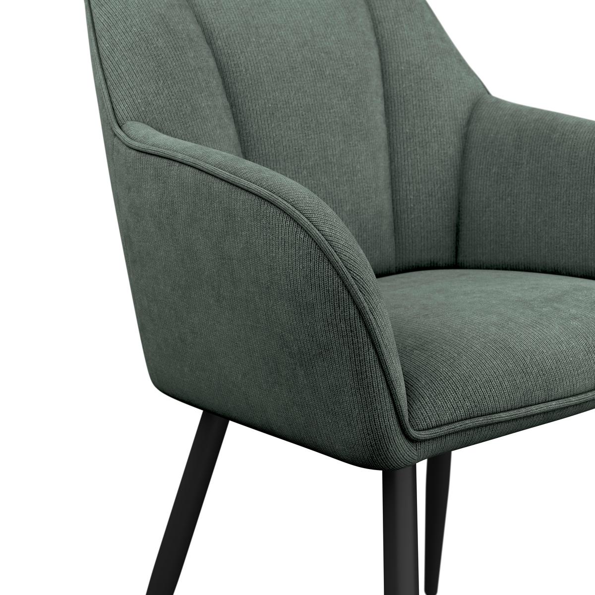 Armlehnstuhl Caro grün gepolstert - Schwarz/Grün, KONVENTIONELL, Holz/Textil (55/83/61cm) - Nedis SmartLife