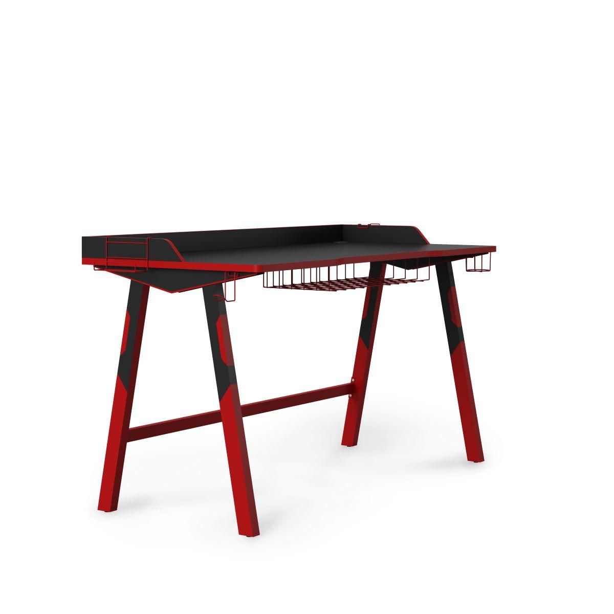 Gamingtisch Fuego Rot Schwarz L: 137 cm - Rot/Schwarz, Design, Holzwerkstoff/Metall (137/81/65cm) - MID.YOU