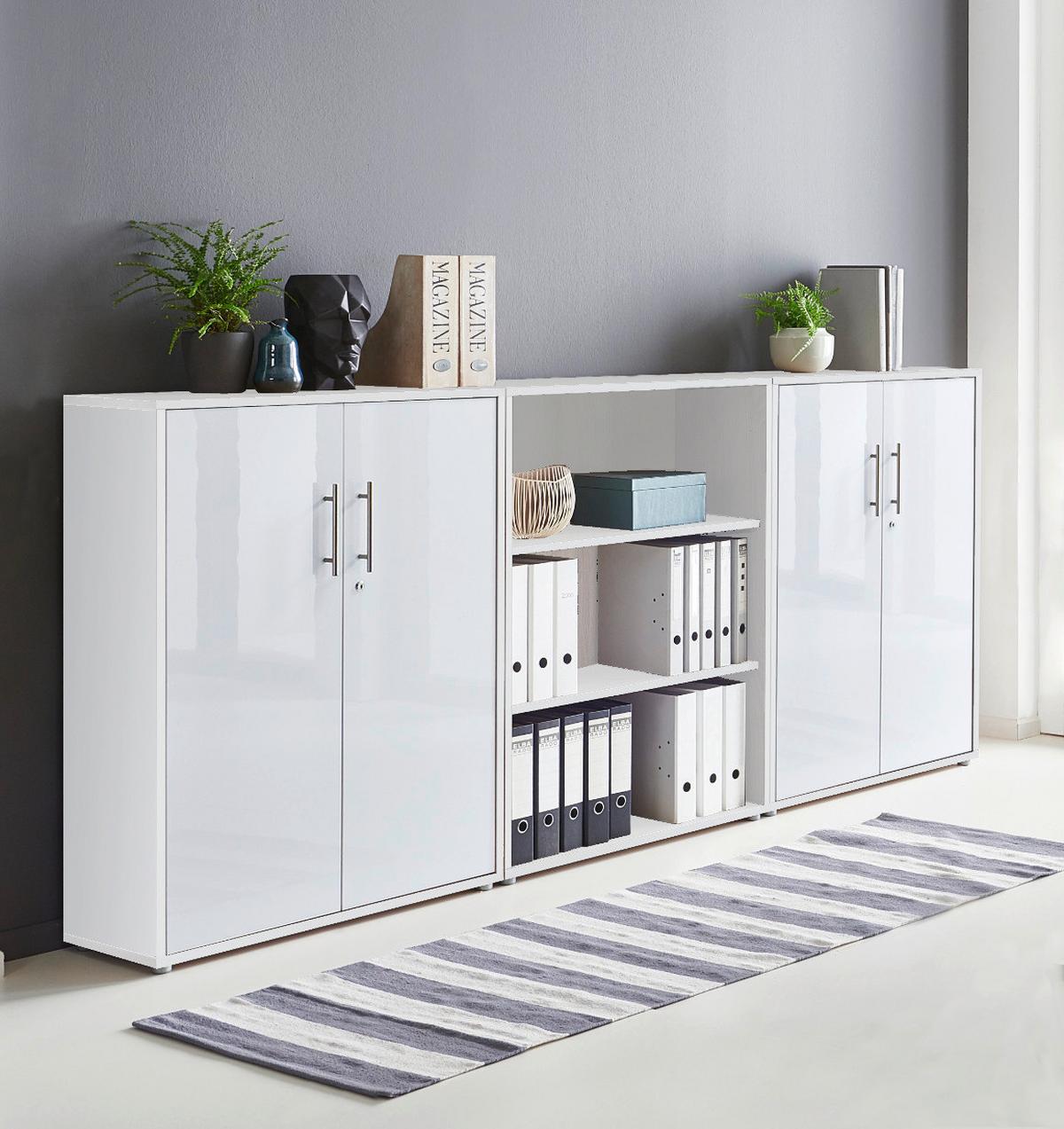 Aktenschrank Office Edition Weiß/Weiß Hochglanz B: 253,2cm - Weiß Hochglanz/Weiß, MODERN, Holzwerkstoff (253,2/113,6/33cm) - MID.YOU
