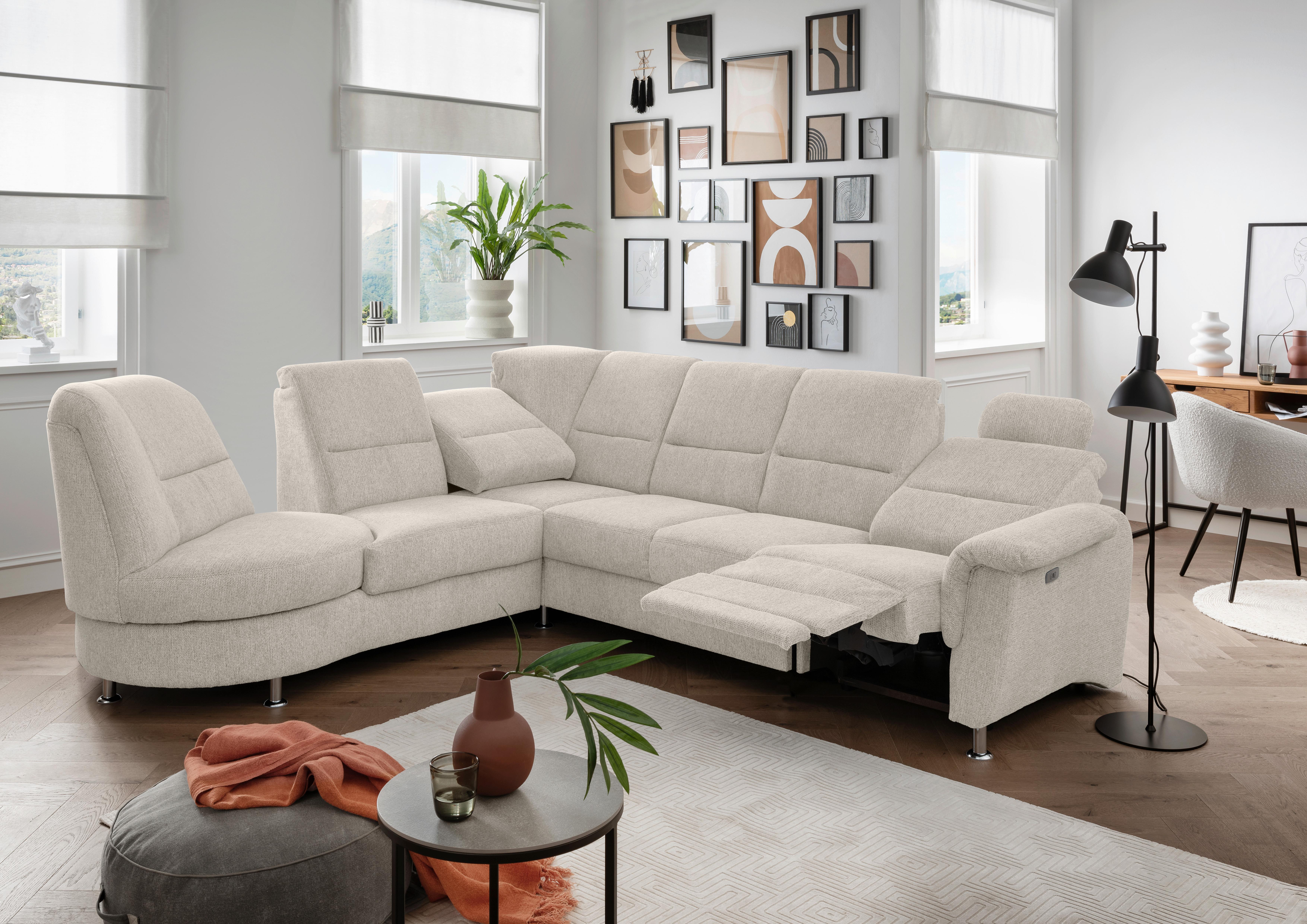 Ecksofa mit Relaxfunktion Parole Beige Chenille - Chromfarben/Beige, MODERN, Textil (236/275cm) - Livetastic