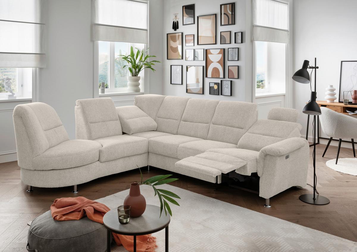 Ecksofa mit Relaxfunktion Parole Beige Chenille - Chromfarben/Beige, MODERN, Textil (236/275cm) - Livetastic
