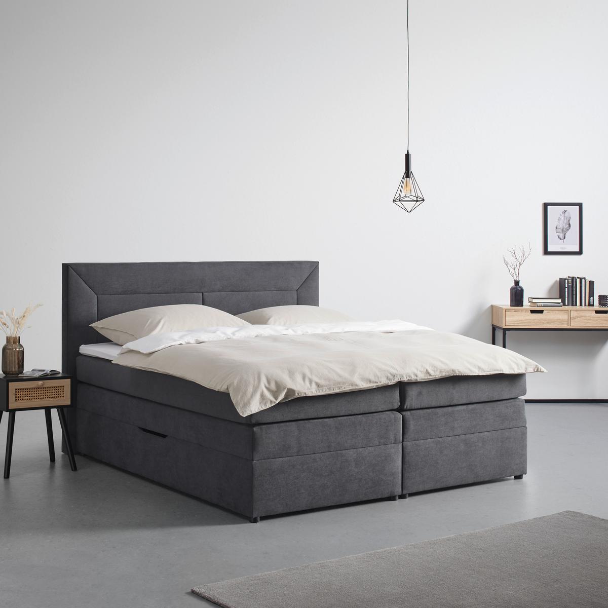 Postel Boxspring s topperem Maja, 180x200 - šedá/černá, Moderní, dřevo/textil (180/200cm) - Bessagi Home