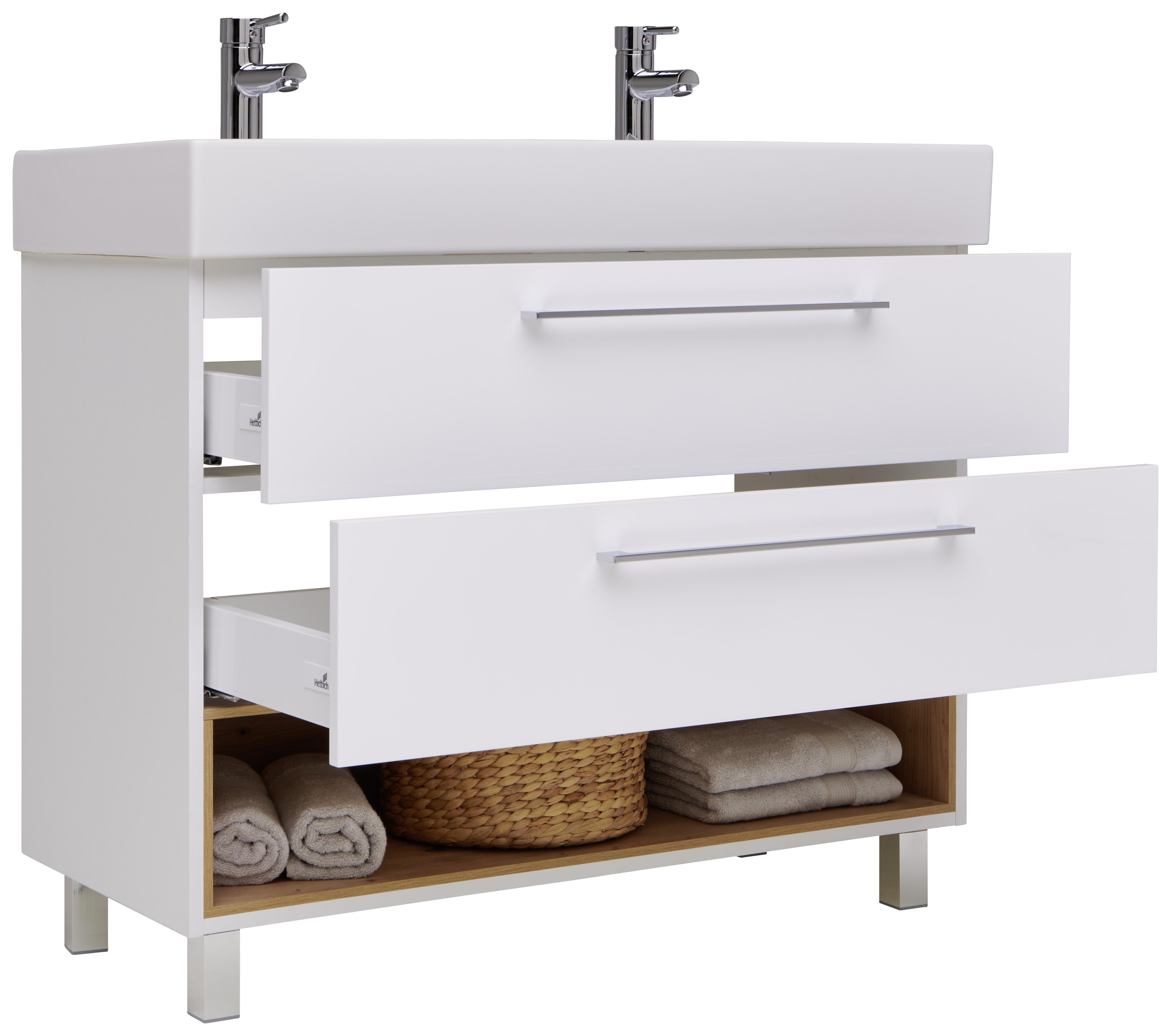 Waschbeckenunterschrank Mit Soft-Close Mura B: 100cm Weiß - Alufarben/Weiß, MODERN, Keramik/Holzwerkstoff (100/90/46,5cm)