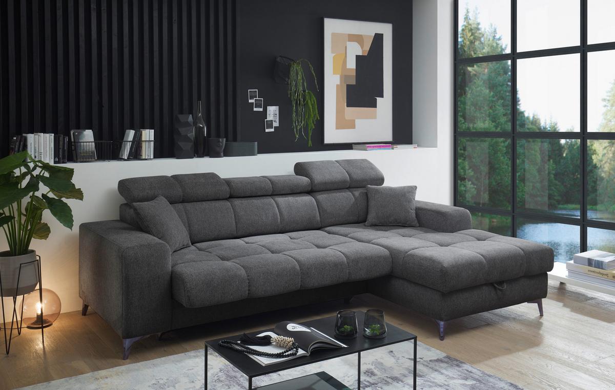 Ecksofa mit Schlaffunktion & Bettkasten Sydney Anthrazit - Anthrazit/Schwarz, KONVENTIONELL, Textil (268/172cm) - MID.YOU