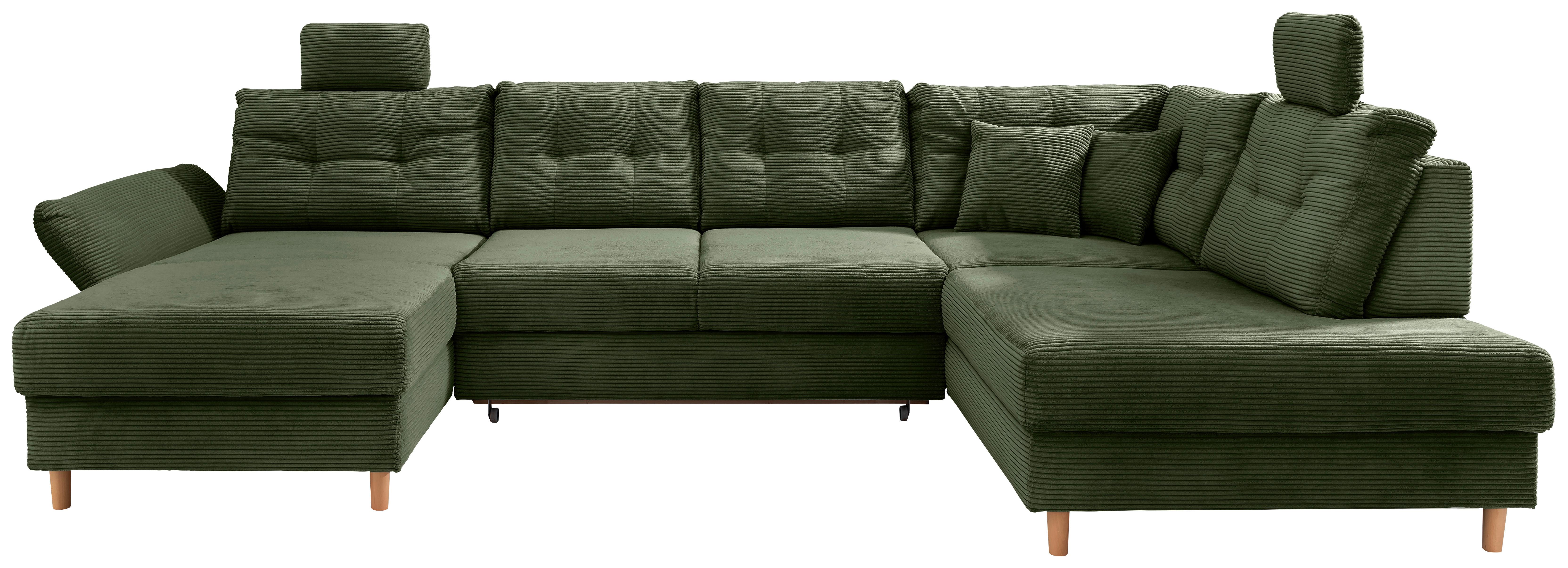 Wohnlandschaft Brizzini mit Schlaffunktion, dunkelgrün - Dunkelgrün/Naturfarben, MODERN, Textil (176/338-352/206cm) - Livetastic