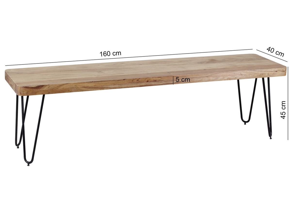 Lavice z masivního dřeva Bagli160 cm - černá/barvy akácie, Moderní, kov/dřevo (160/45/40cm) - MID.YOU