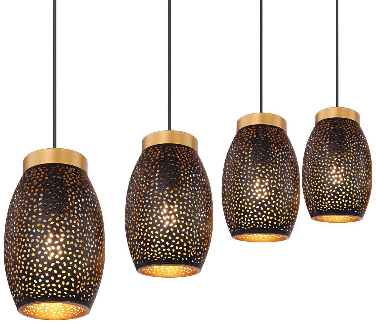 Hängeleuchte Narri H: 120 Cm 4-Flammig - Goldfarben/Schwarz, Basics, Metall (90/15/120cm) - Globo