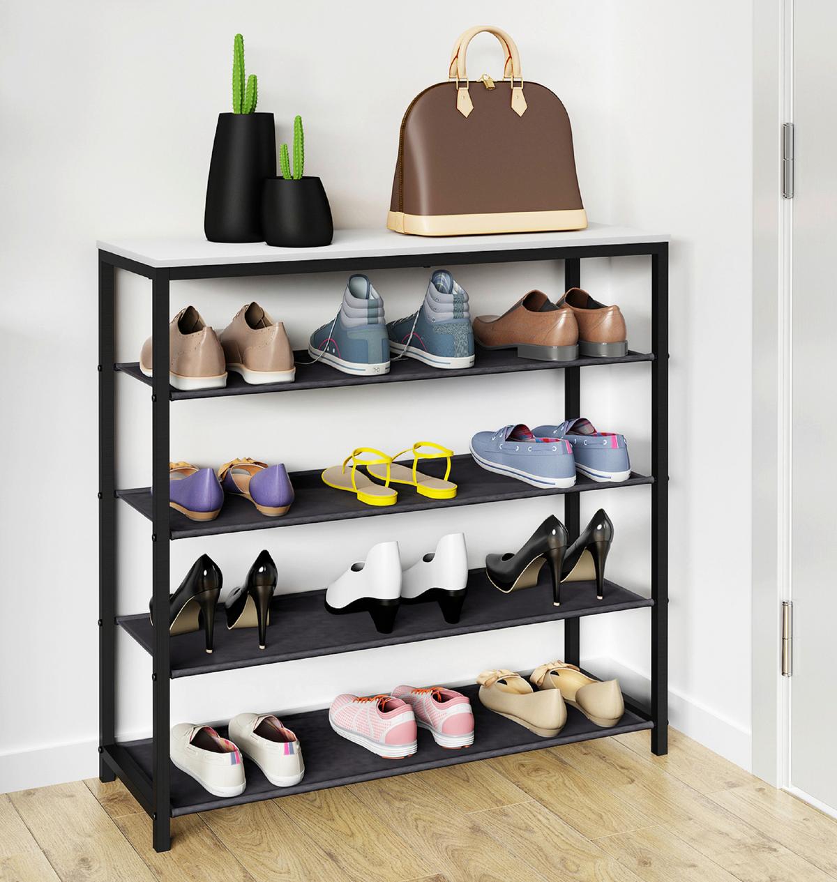 Schuhregal Taliro Schwarz Weiß B: 90 Cm - Schwarz/Weiß, Design, Holzwerkstoff/Metall (90/87/30cm) - MID.YOU