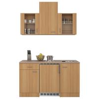 Miniküche mit Kühlschrank + Kochfeld 150 cm Creme/Buche - Beige/Buchefarben, MODERN, Glas/Holzwerkstoff (150cm) - FlexWell